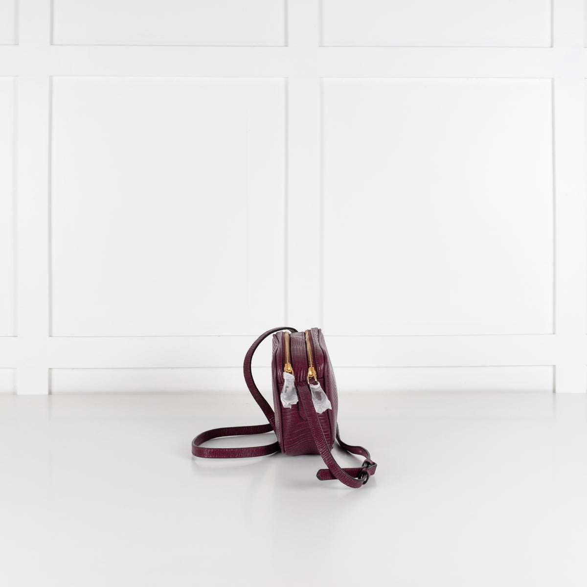 Lulu Guinness Burgundy Textured Crossbody Bag with Matching Card Pouch