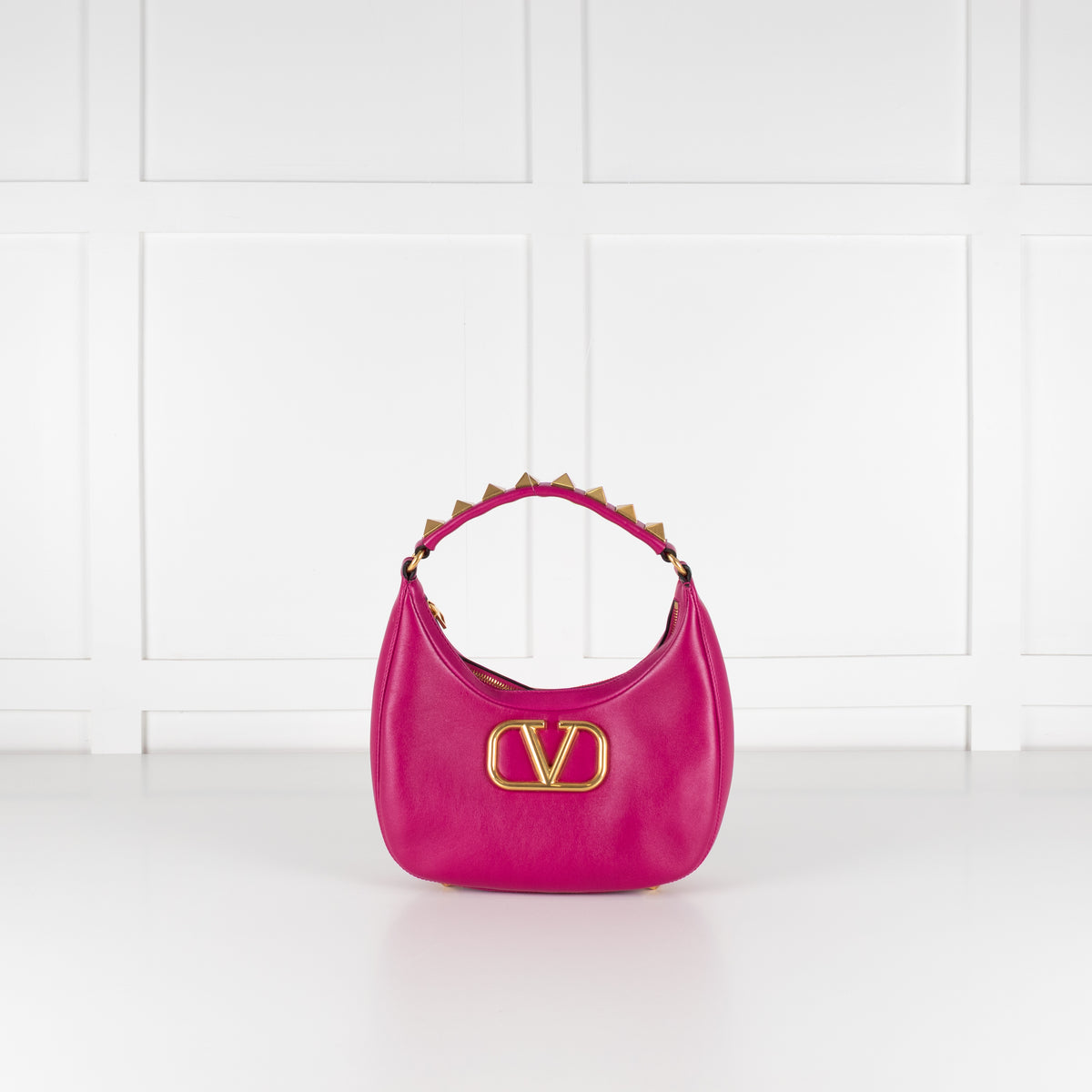 Valentino Garavani Fuchsia Pink Leather Rockstud Hobo Bag