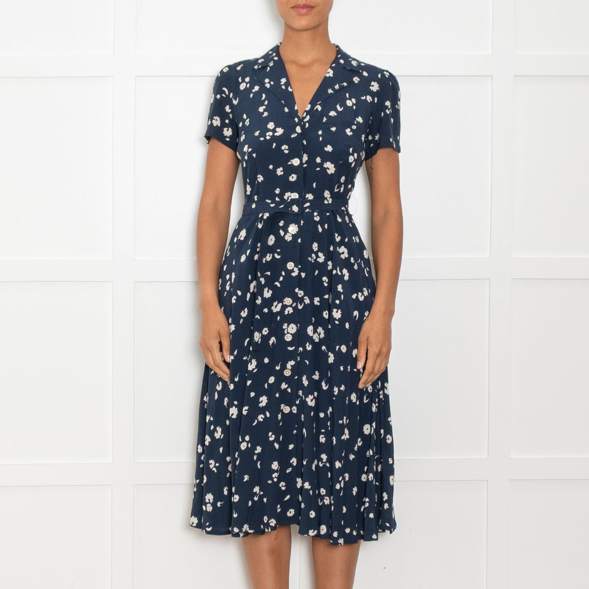 Polo Ralph Lauren Navy White Floral Belted Dress