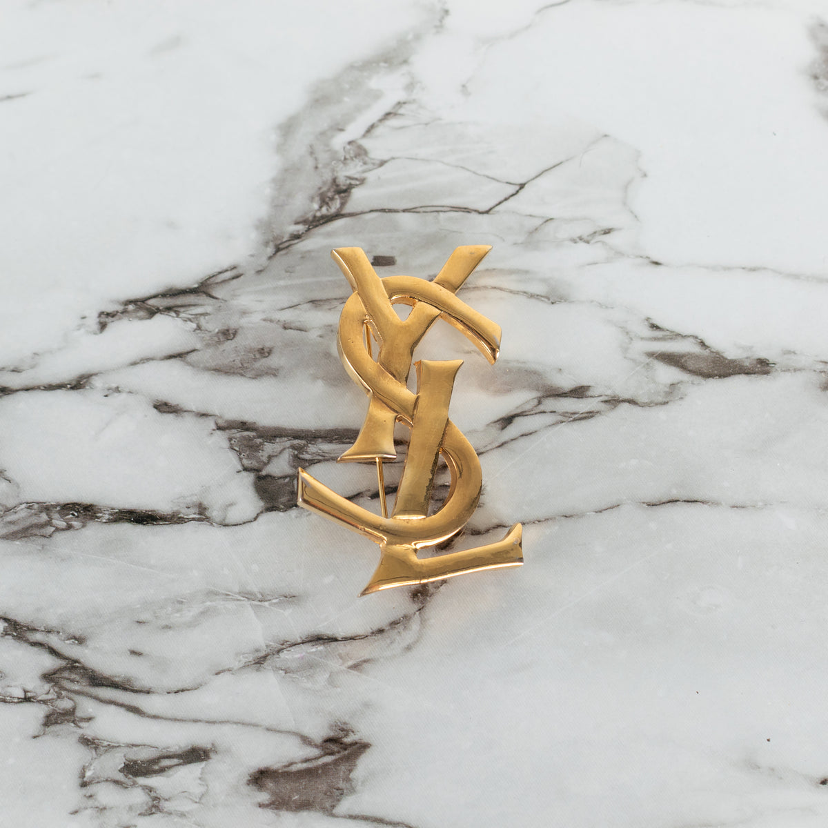 Yves Saint Laurent Gold Tone YSL Brooch
