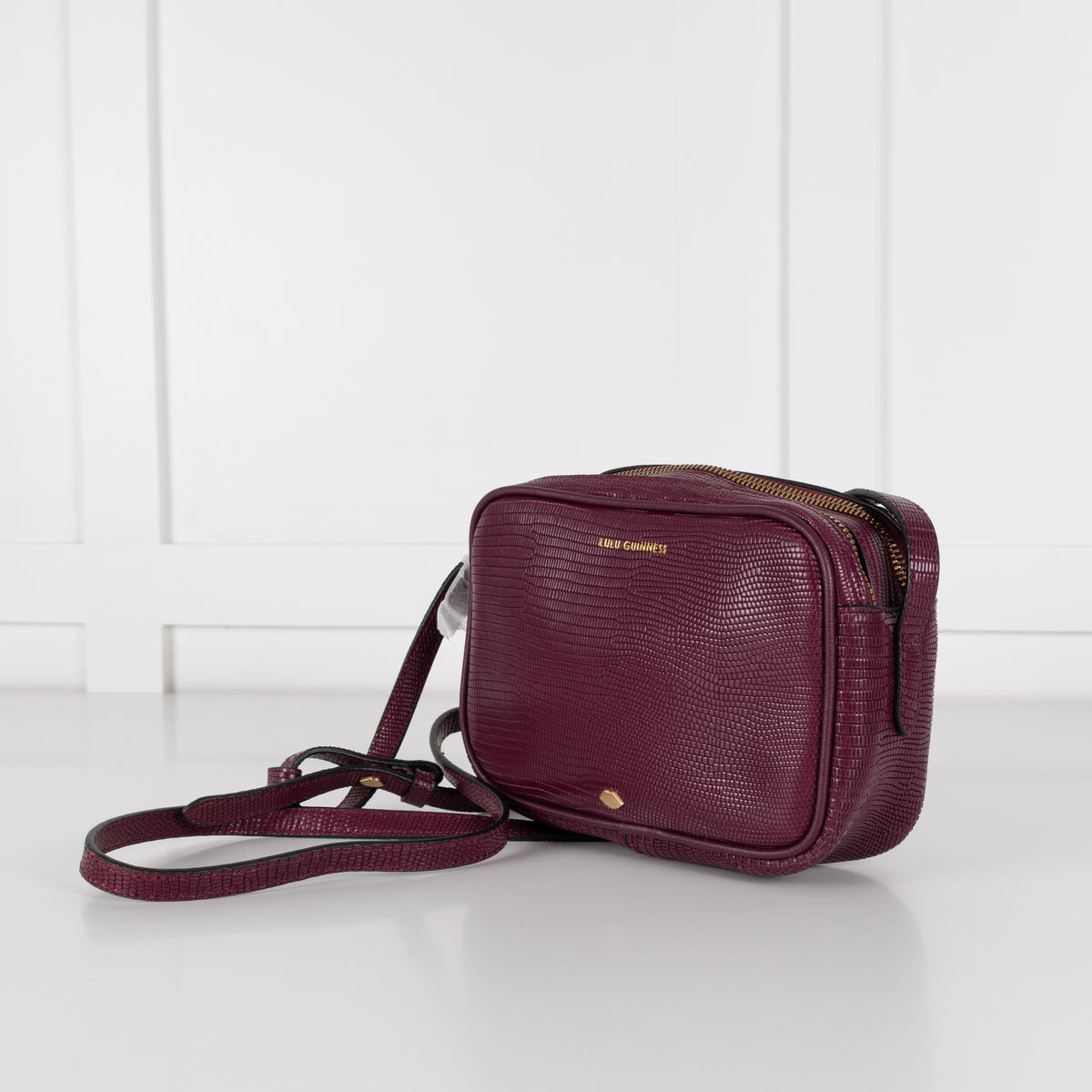 Lulu Guinness Burgundy Textured Crossbody Bag with Matching Card Pouch