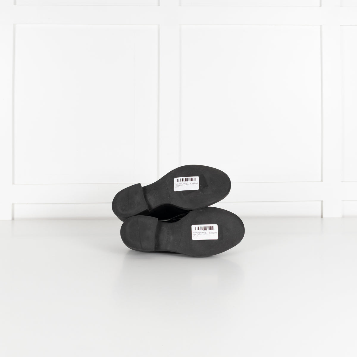Prada Black Leather Plaque Logo Platform Loafers