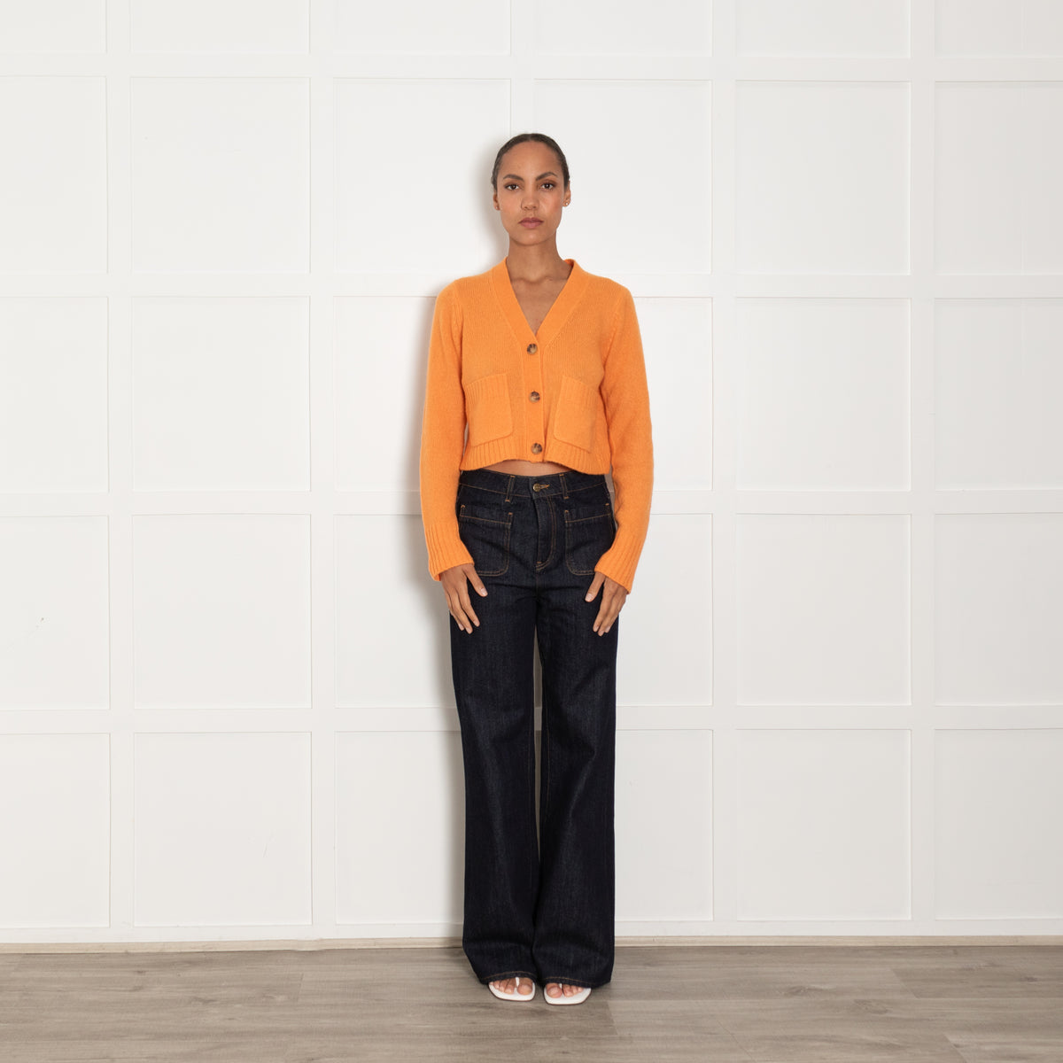 Me + Em Orange Cashmere Blend Cropped Cardigan