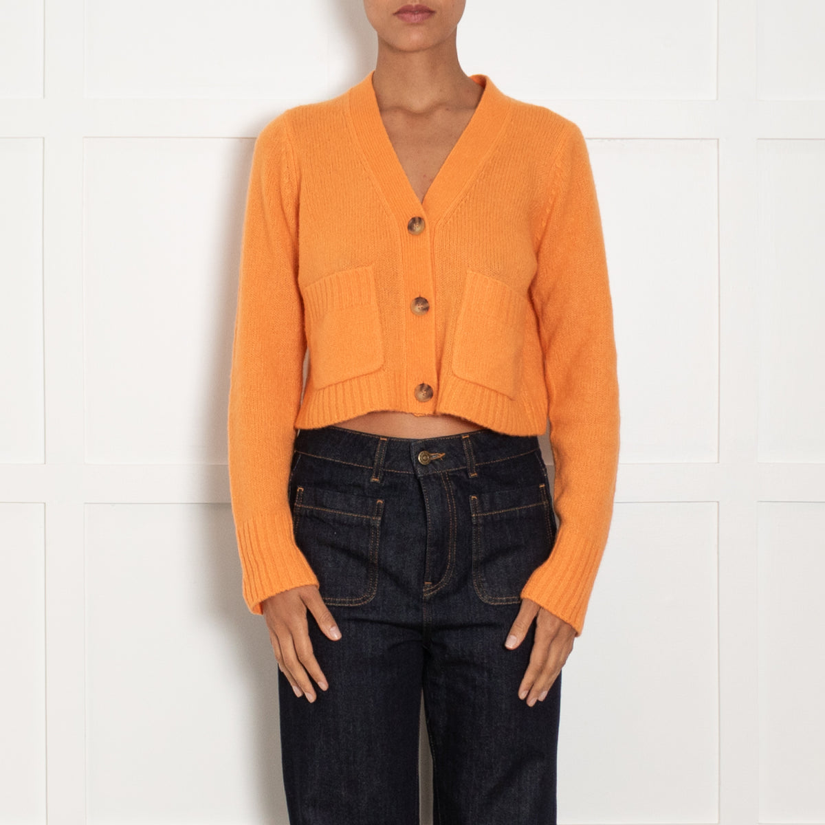 Me + Em Orange Cashmere Blend Cropped Cardigan