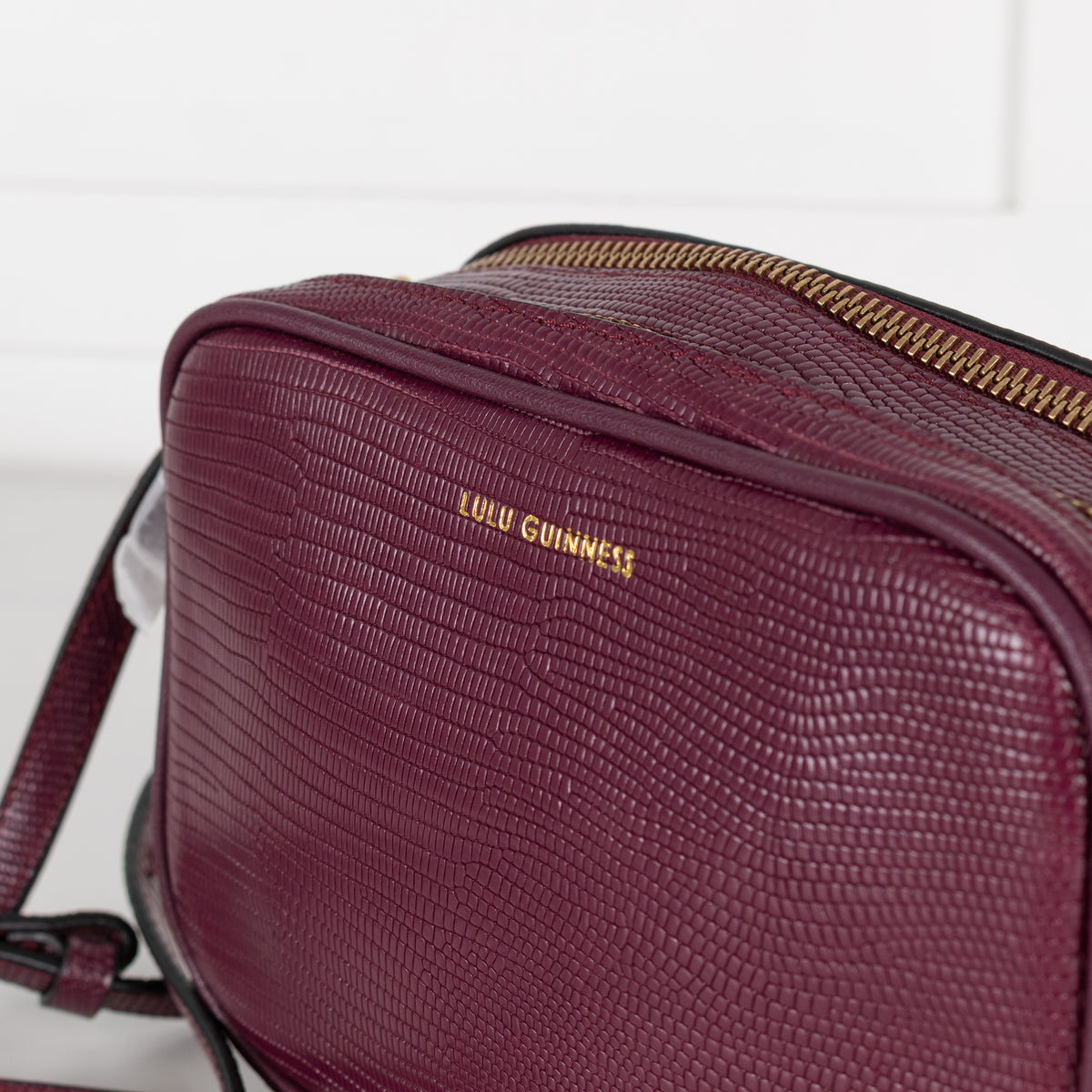 Lulu Guinness Burgundy Textured Crossbody Bag with Matching Card Pouch