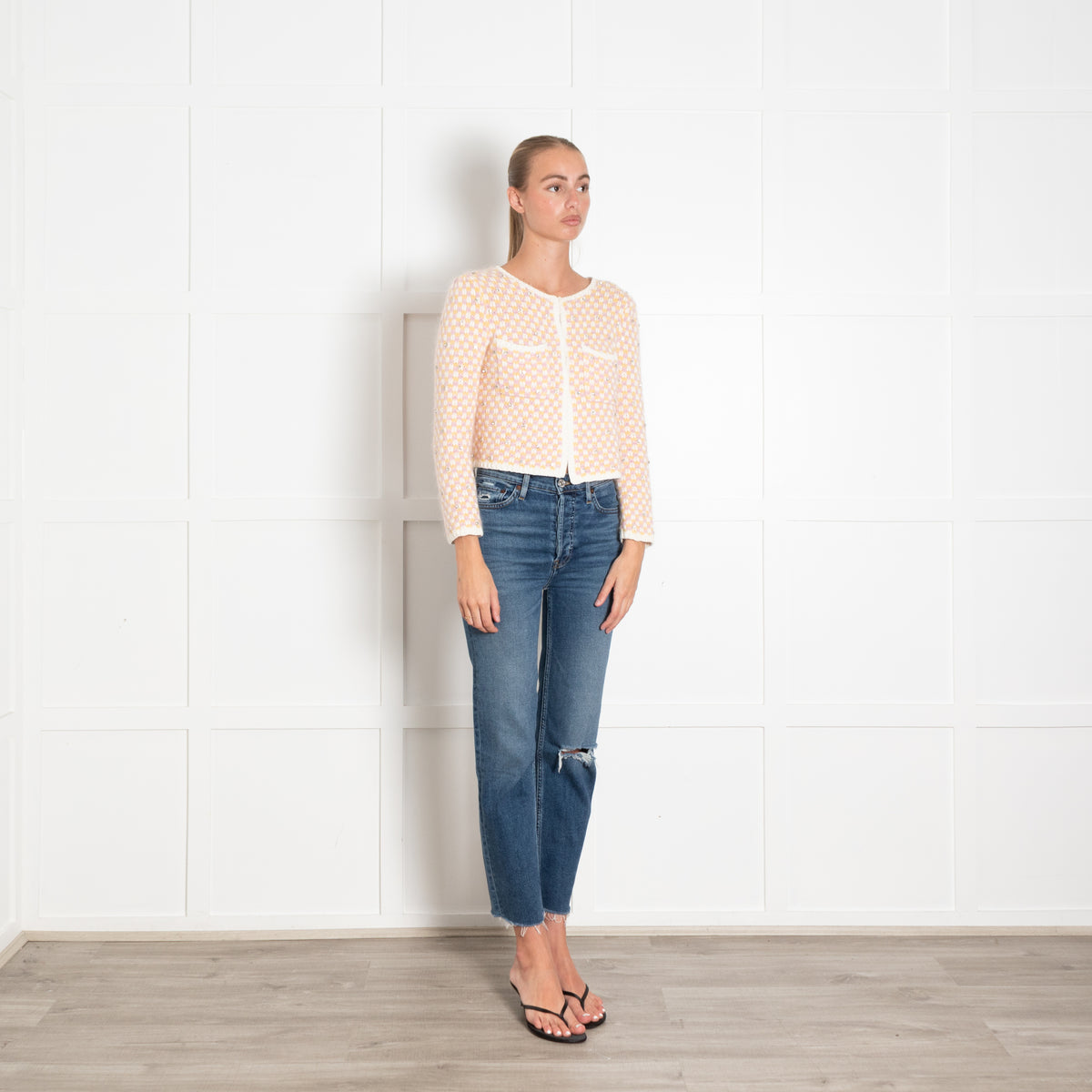 Maje Pink And Yellow Embellished Cardigan