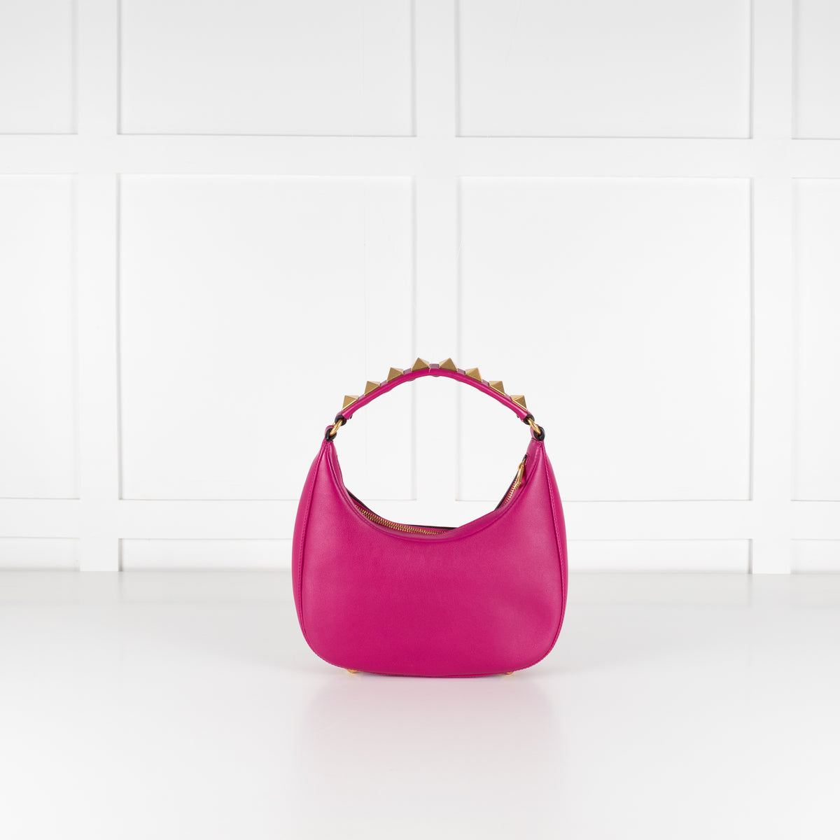 Valentino Garavani Fuchsia Pink Leather Rockstud Hobo Bag