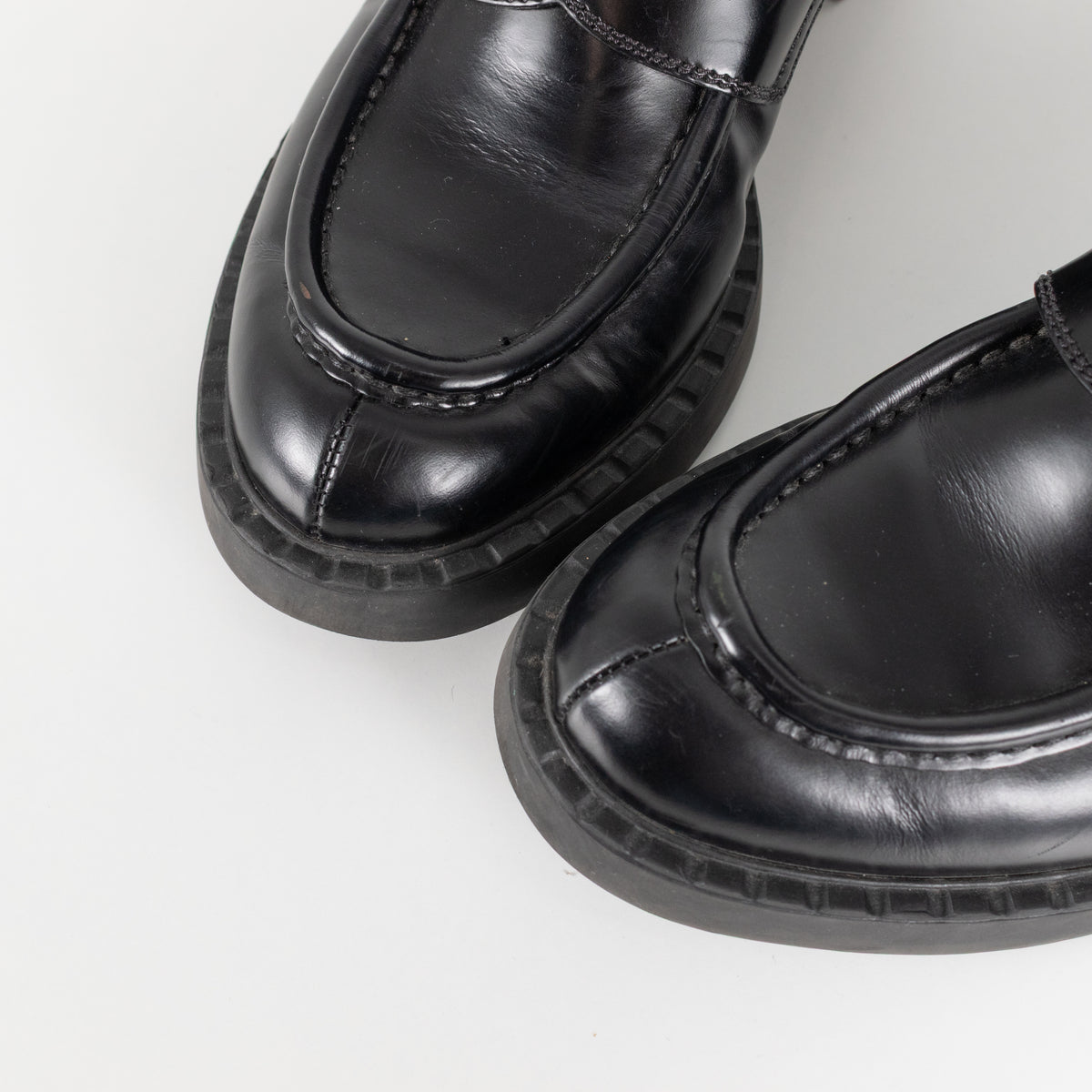 Prada Black Leather Plaque Logo Platform Loafers