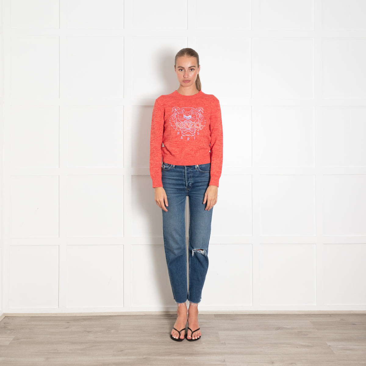 Kenzo Red Marl Jumper With Purple Logo