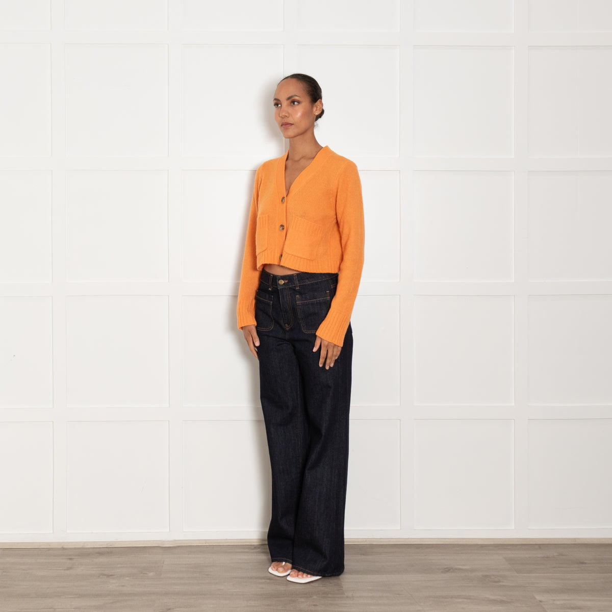 Me + Em Orange Cashmere Blend Cropped Cardigan