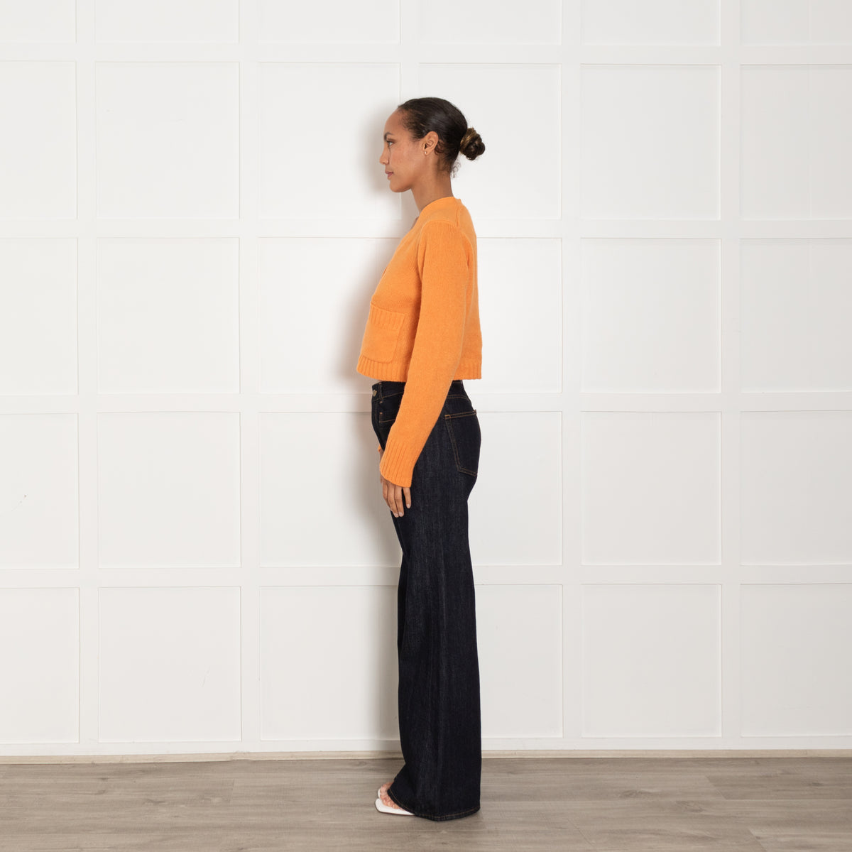 Me + Em Orange Cashmere Blend Cropped Cardigan
