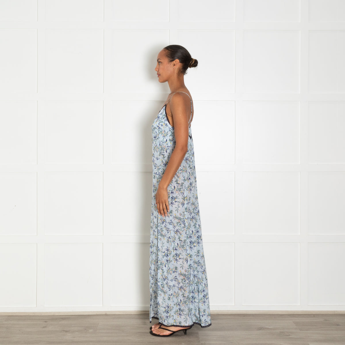 Zadig & Voltaire Preloved Pale Blue Floral Navy Lace Trim Slip Dress