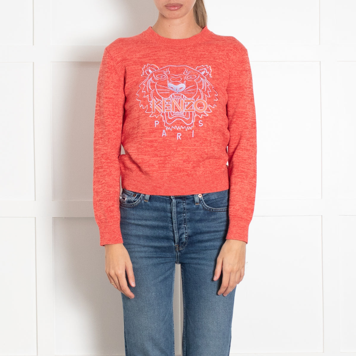 Kenzo Red Marl Jumper With Purple Logo