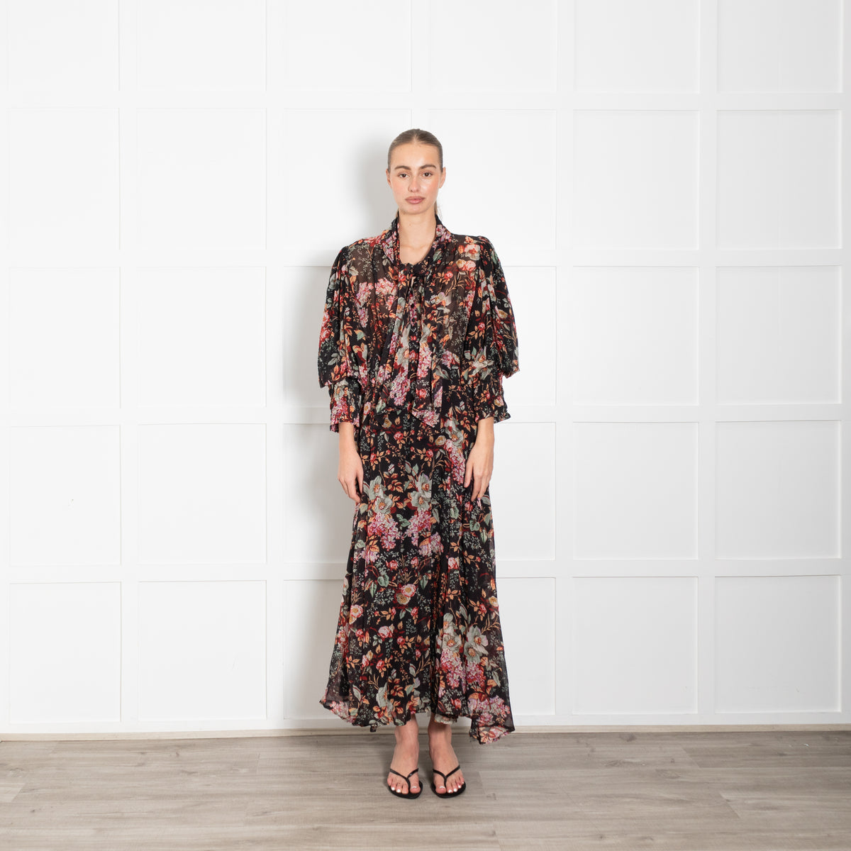 byTiMo Organza Midi Dress in Black Blossom