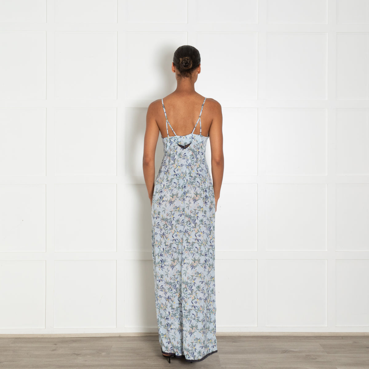 Zadig & Voltaire Preloved Pale Blue Floral Navy Lace Trim Slip Dress