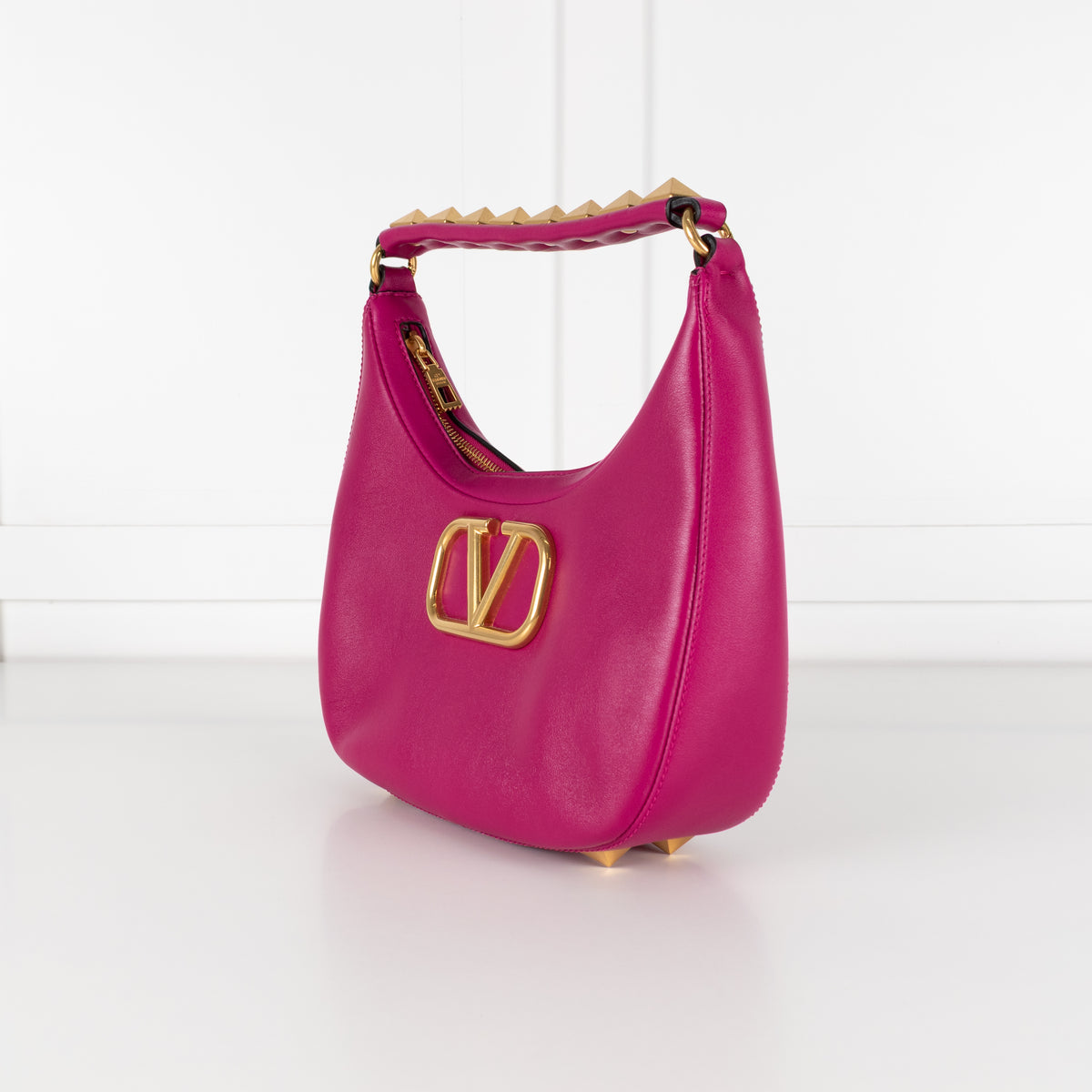 Valentino Garavani Fuchsia Pink Leather Rockstud Hobo Bag