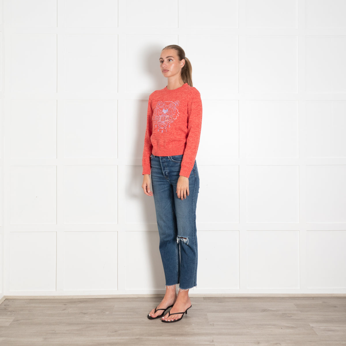 Kenzo Red Marl Jumper With Purple Logo
