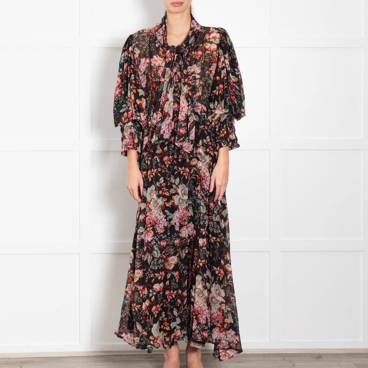 byTiMo Organza Midi Dress in Black Blossom