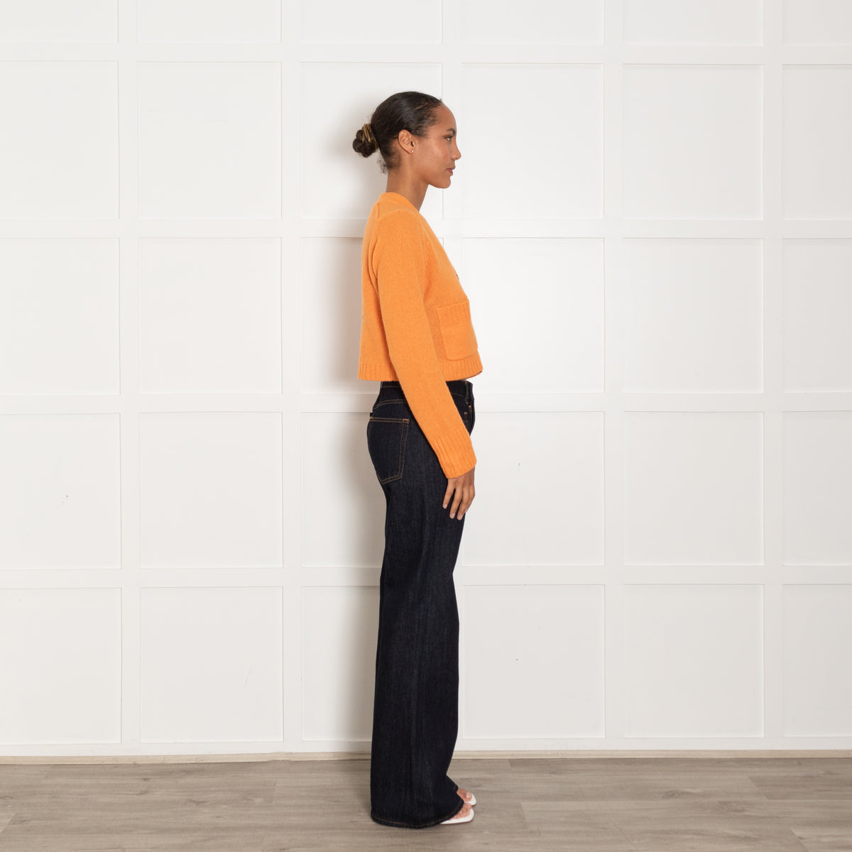 Me + Em Orange Cashmere Blend Cropped Cardigan