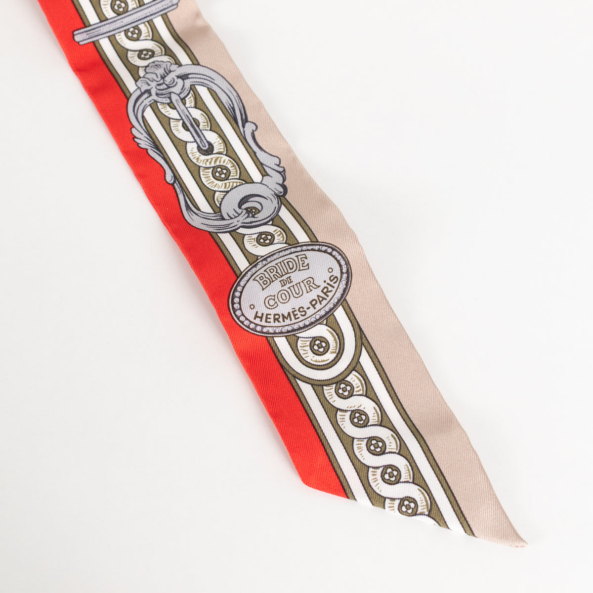 Hermes Beige Red Silk Bride De Cour Twilly