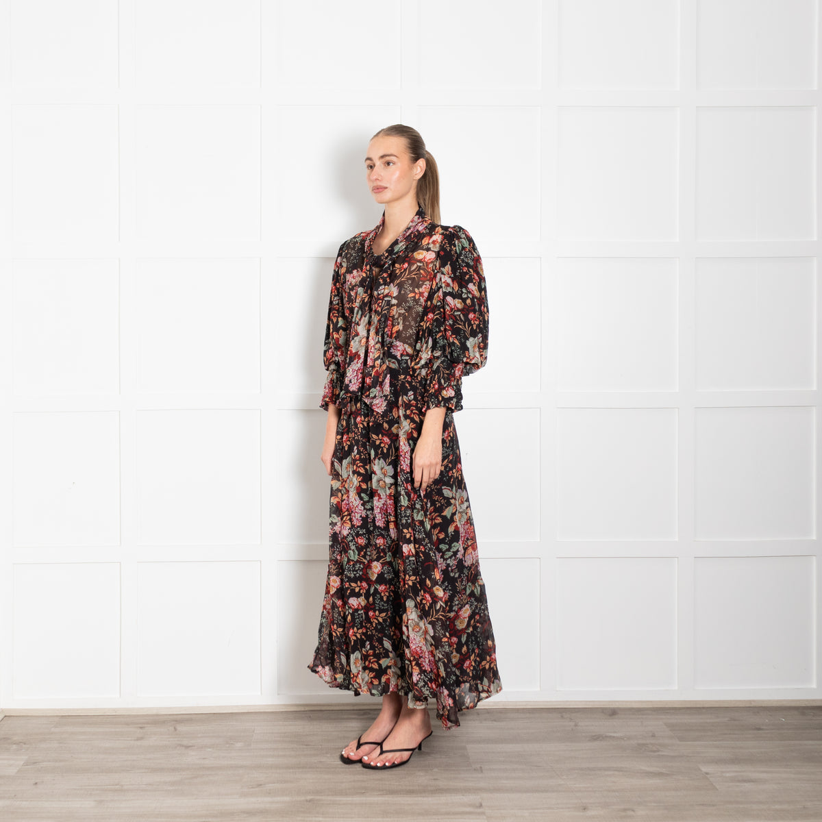 byTiMo Organza Midi Dress in Black Blossom