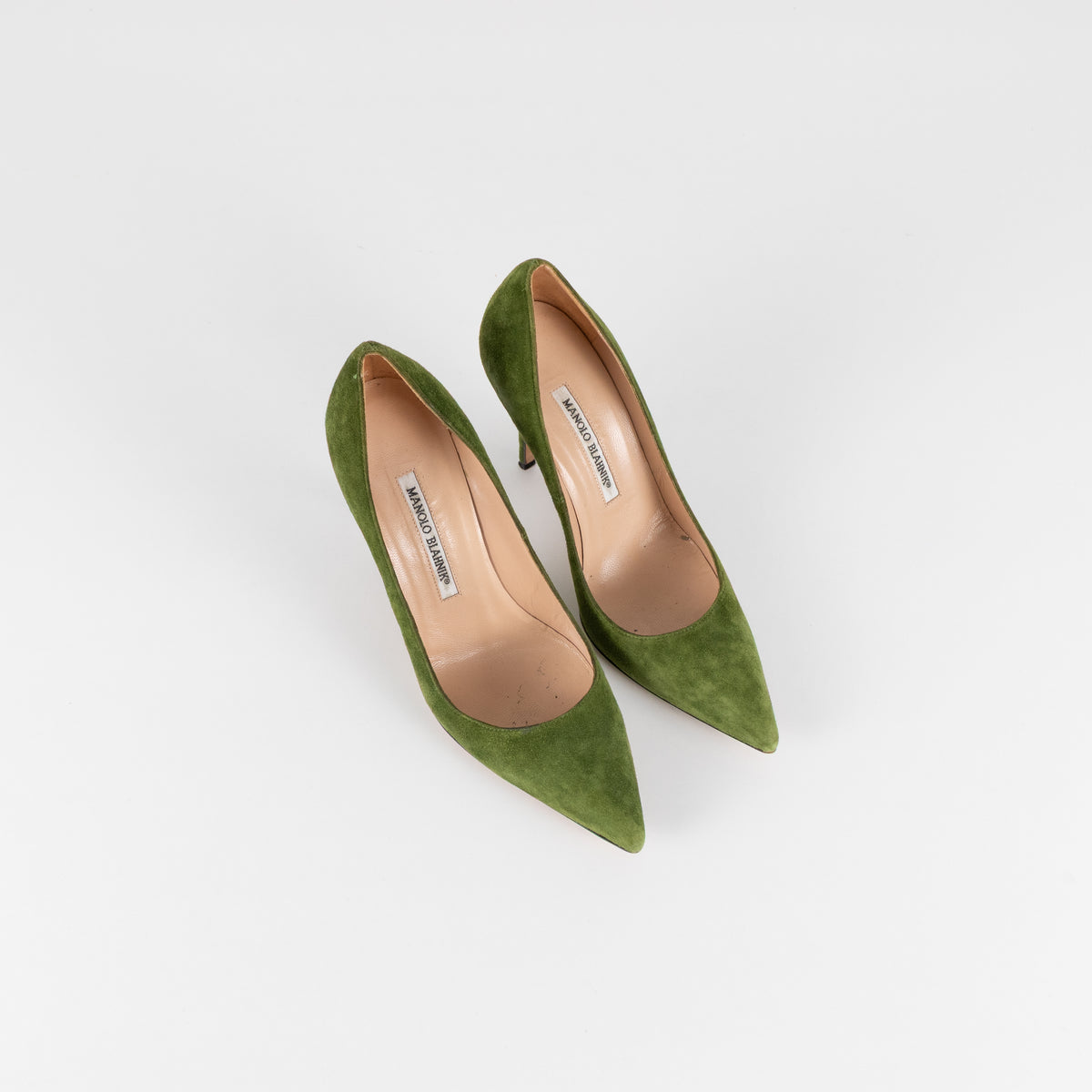 Manolo Blahnik Green Suede Court Shoe