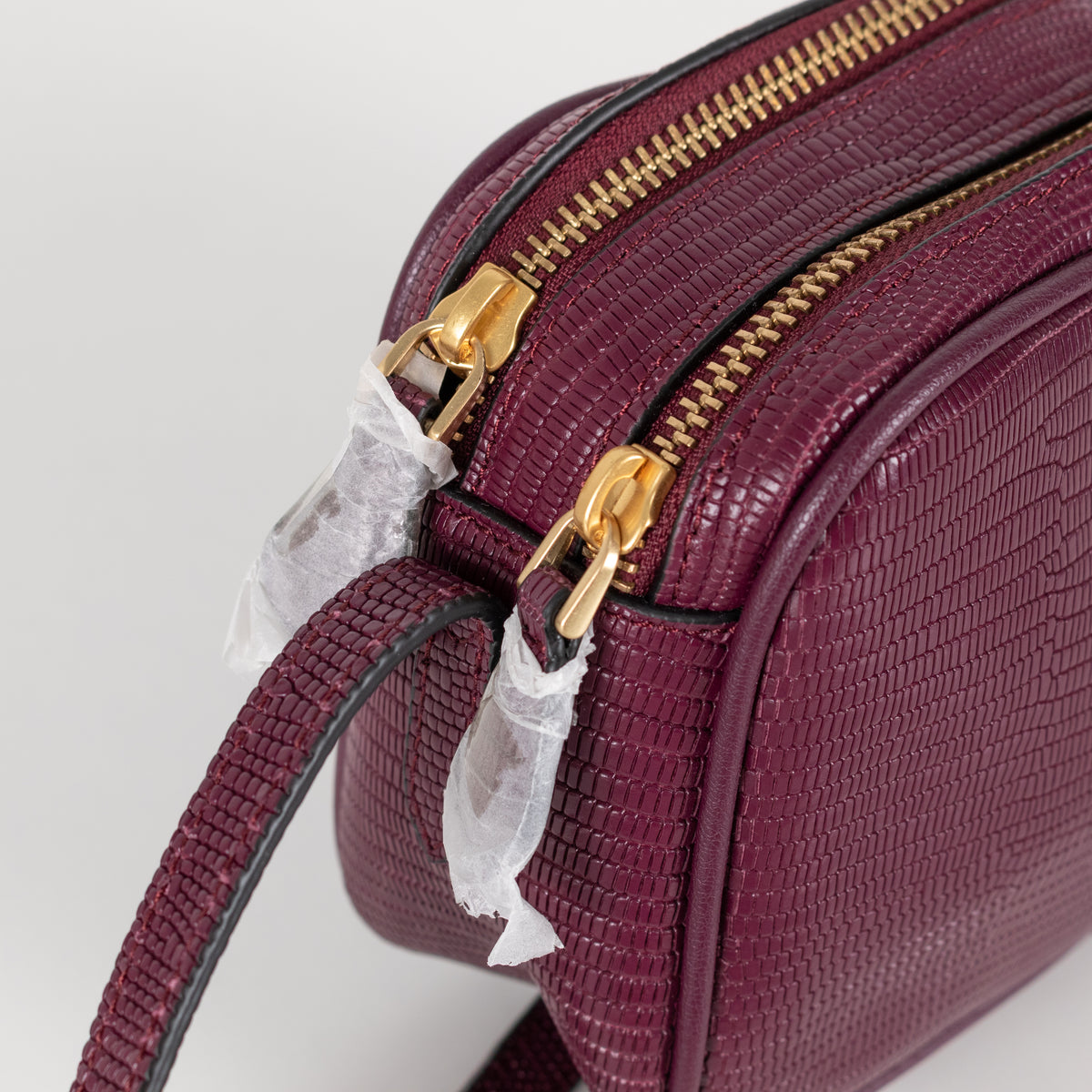Lulu Guinness Burgundy Textured Crossbody Bag with Matching Card Pouch