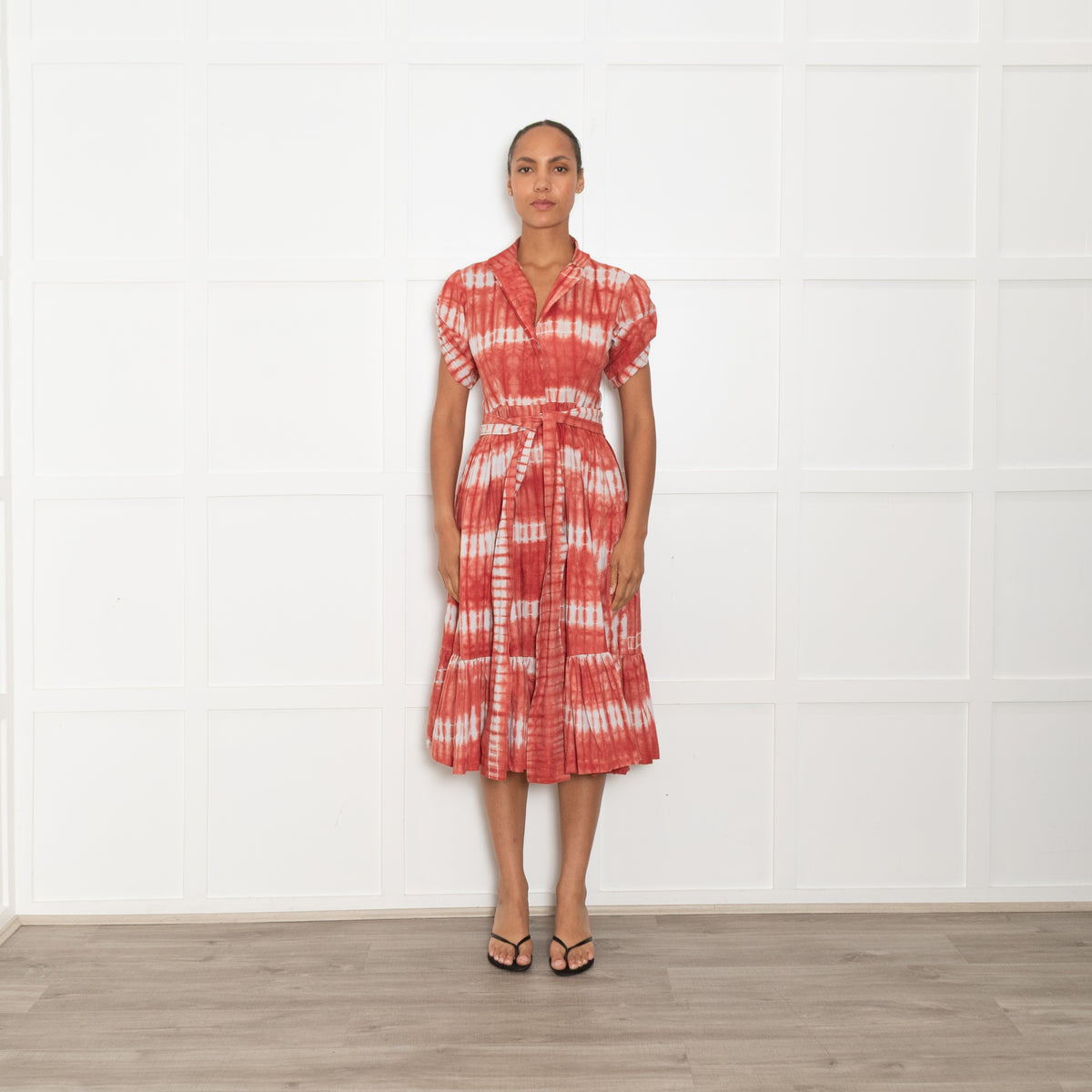 Sika Brick Red Tie-Dye Belted Midi Dress