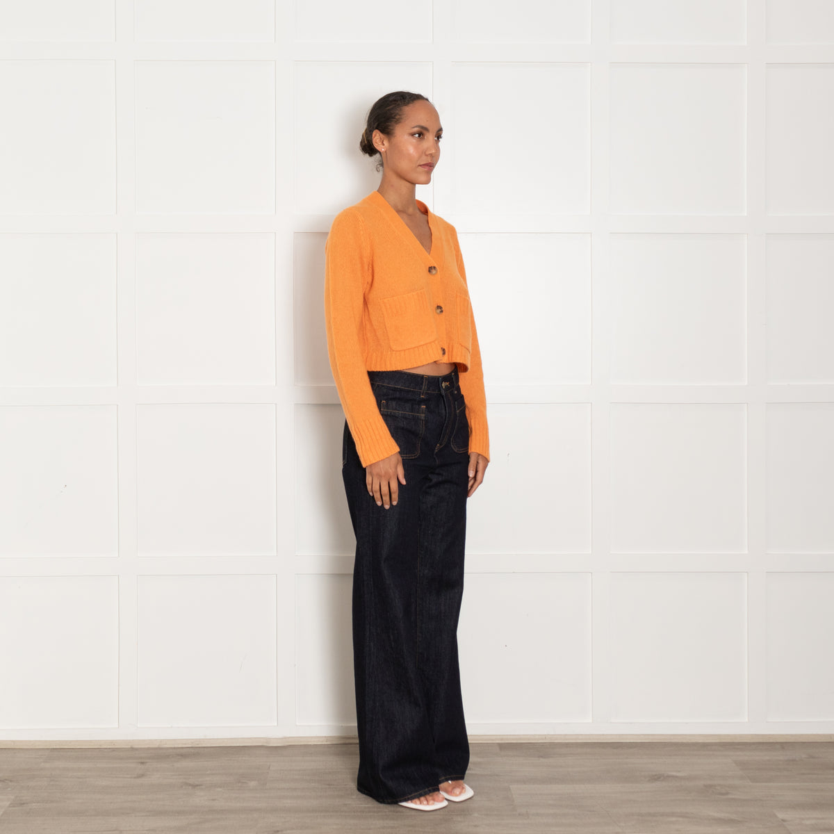 Me + Em Orange Cashmere Blend Cropped Cardigan