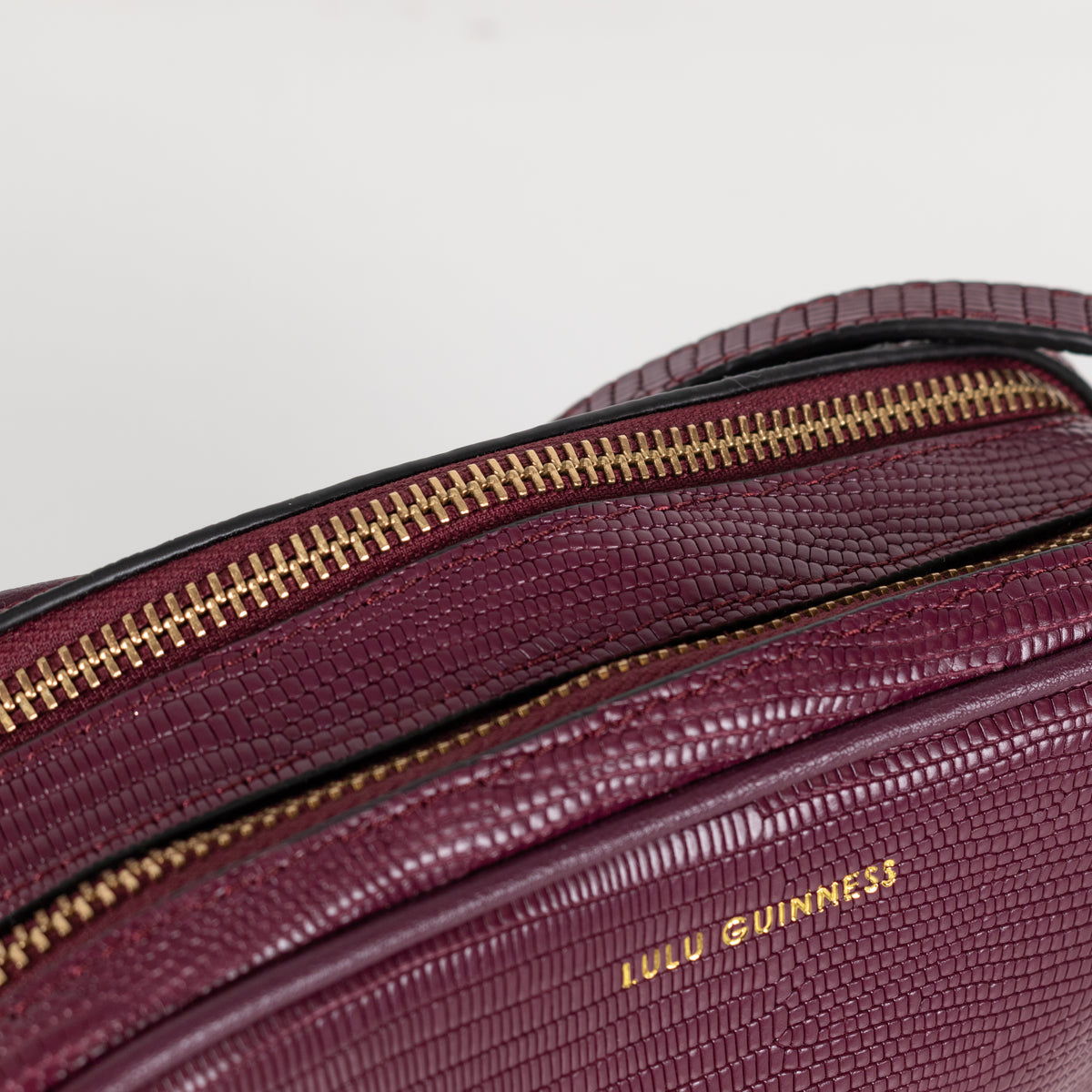 Lulu Guinness Burgundy Textured Crossbody Bag with Matching Card Pouch