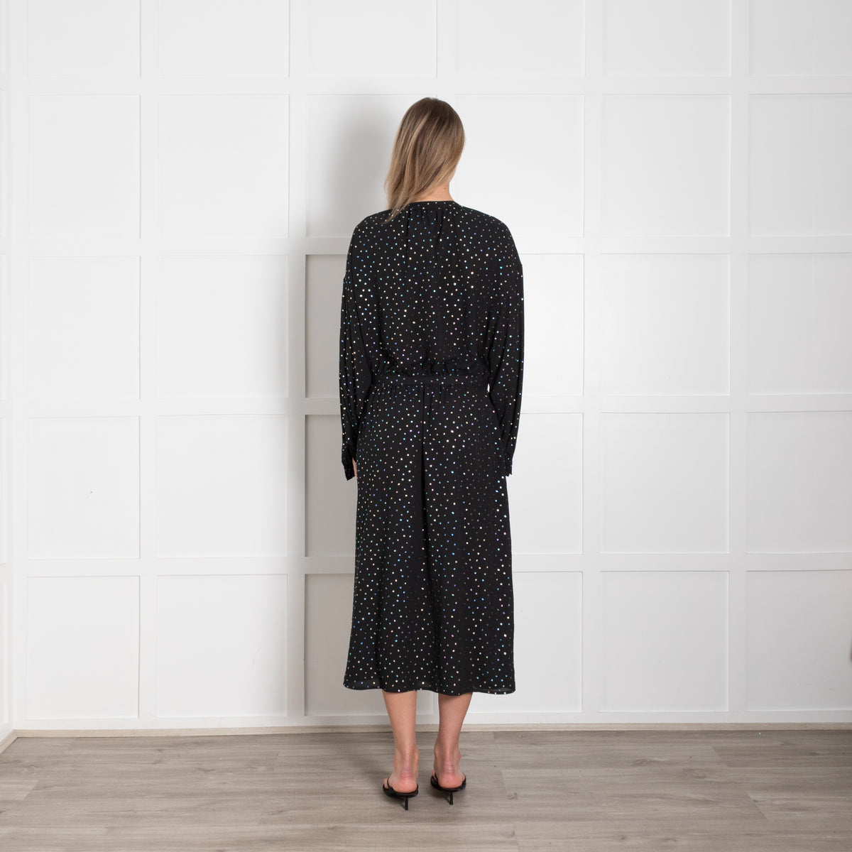 Essentiel Antwerp Black Wrap Dress with Metallic Polka Dots