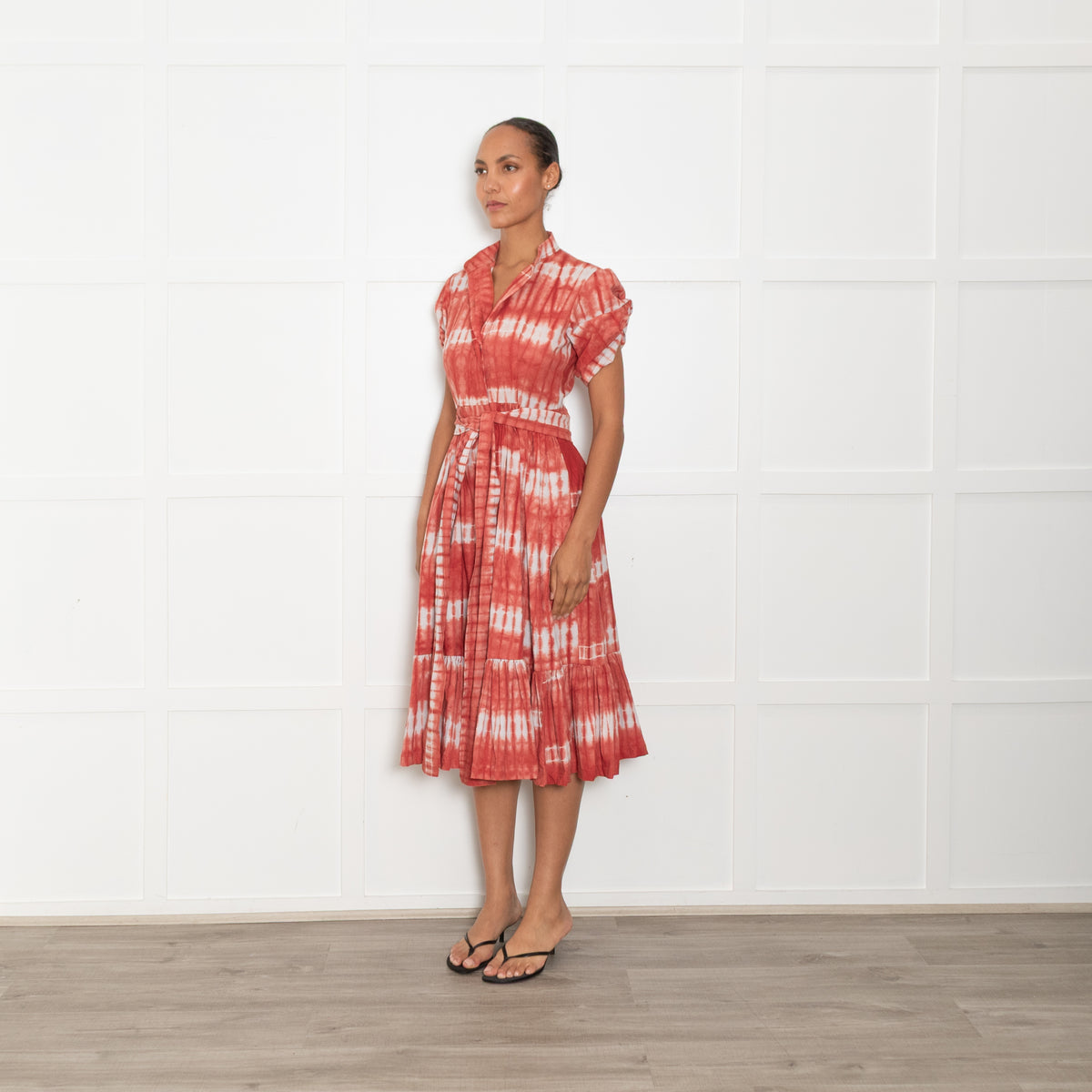 Sika Brick Red Tie-Dye Belted Midi Dress
