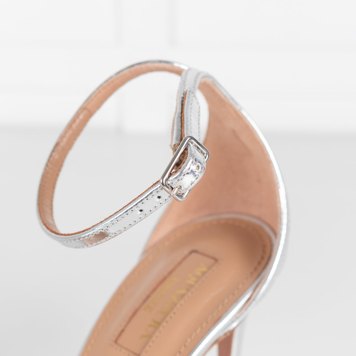 Aquazzurra Patent Silver Leather Purist Sandal