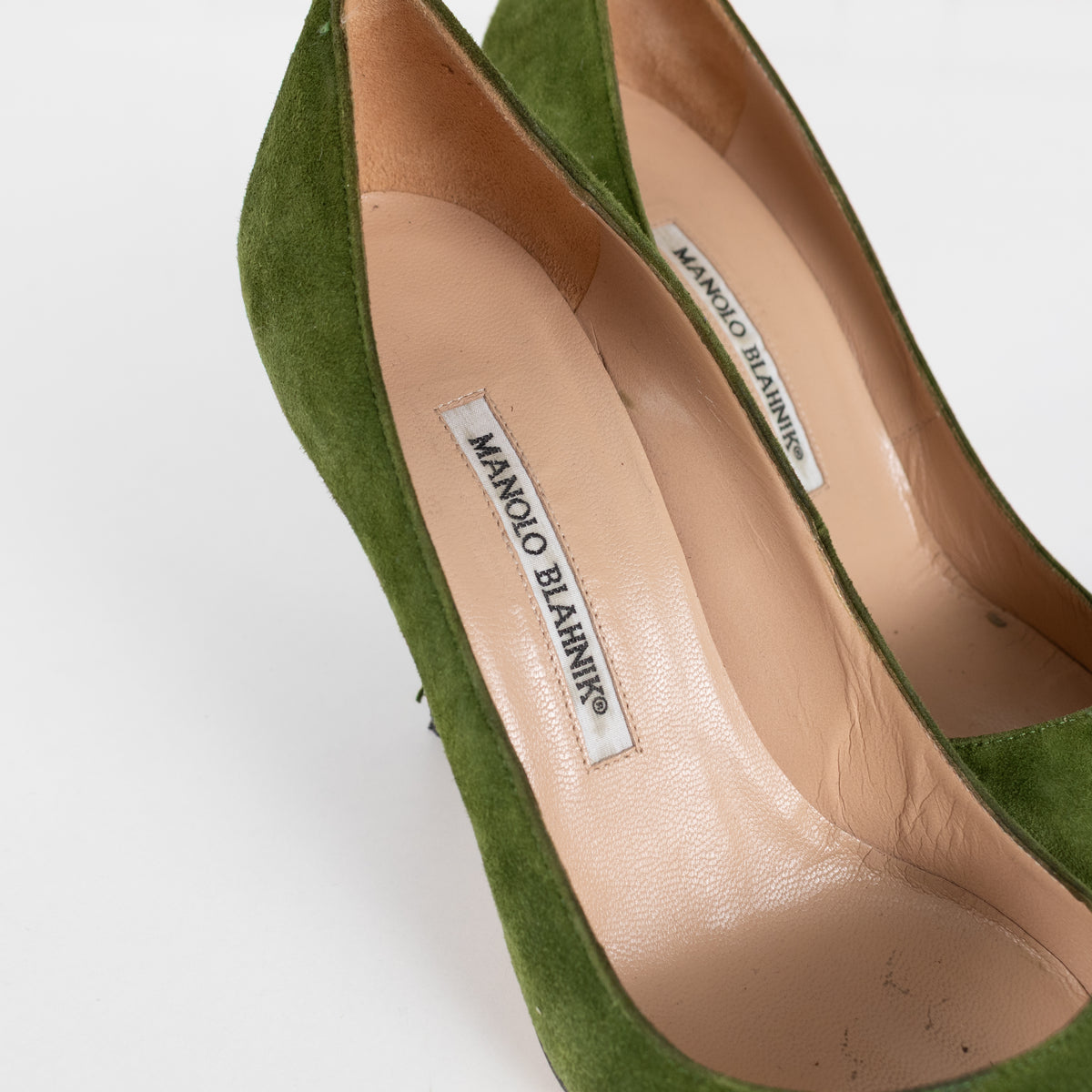 Manolo Blahnik Green Suede Court Shoe
