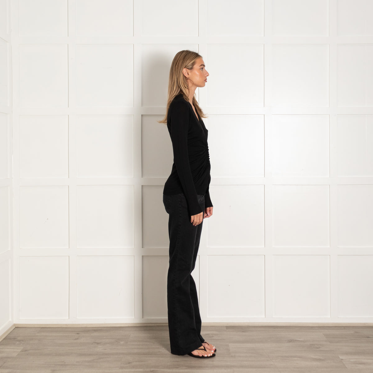 Akris Black Fine Wool Ruched Cardigan