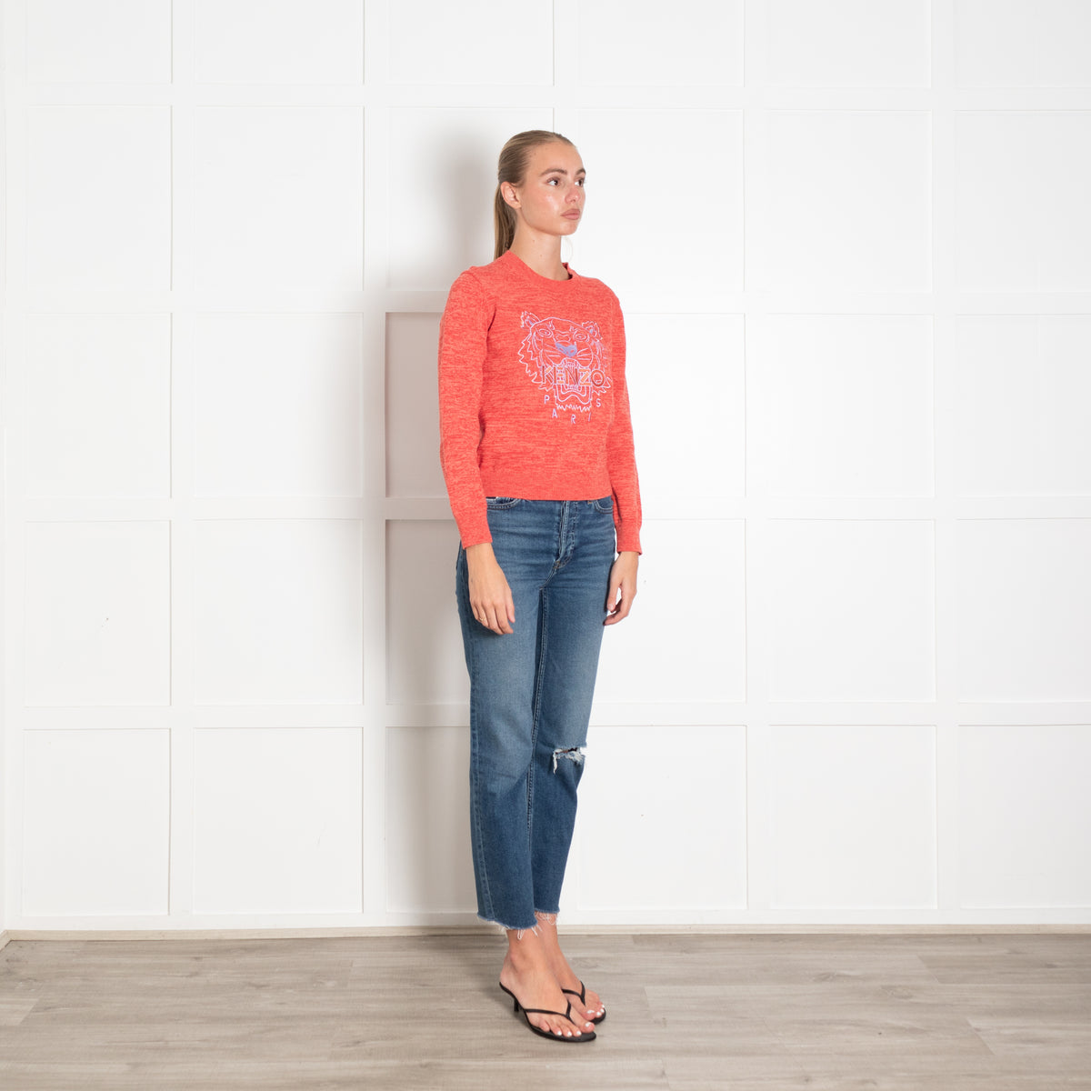 Kenzo Red Marl Jumper With Purple Logo