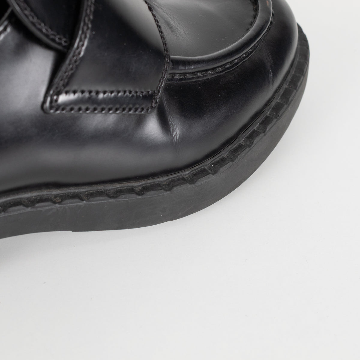 Prada Black Leather Plaque Logo Platform Loafers