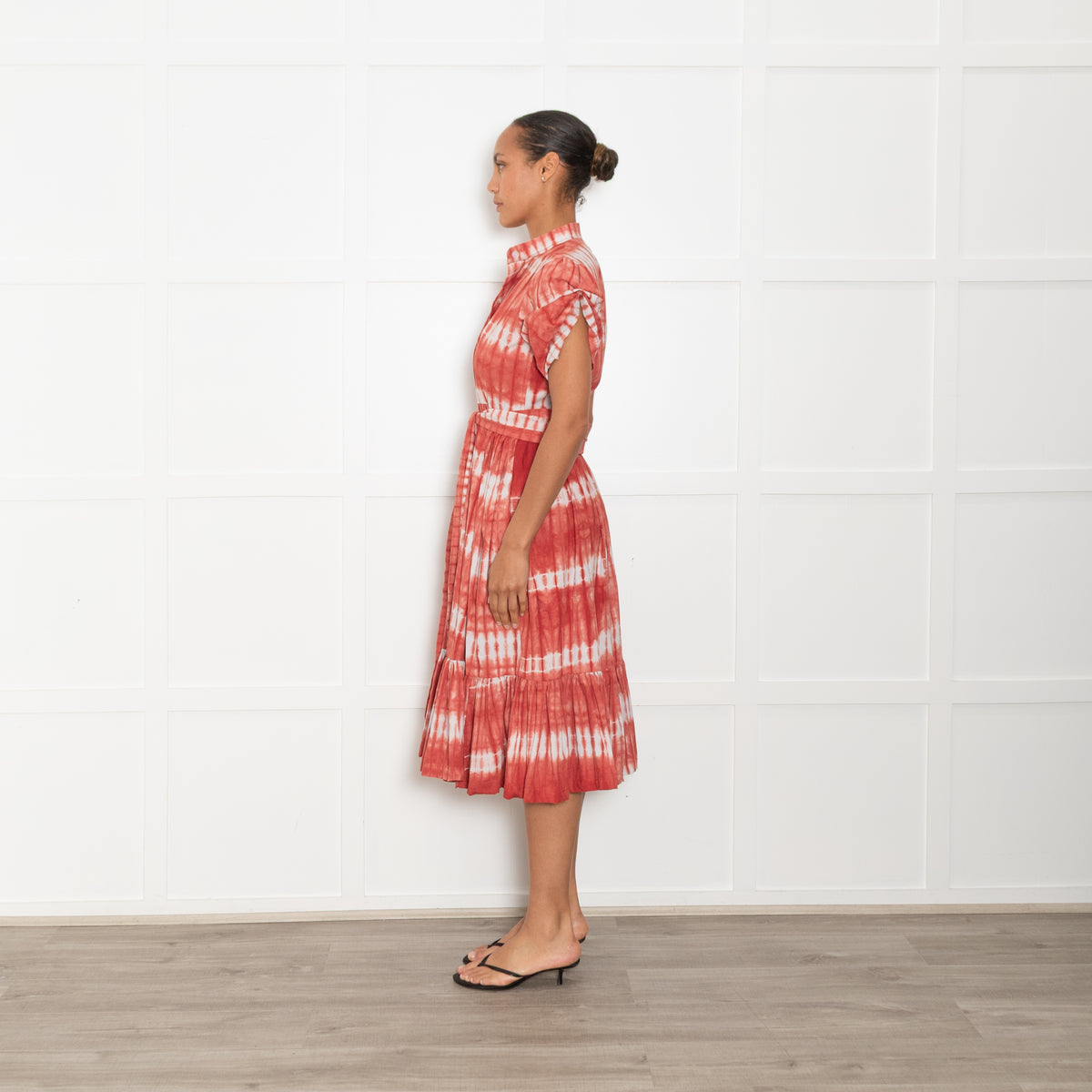 Sika Brick Red Tie-Dye Belted Midi Dress