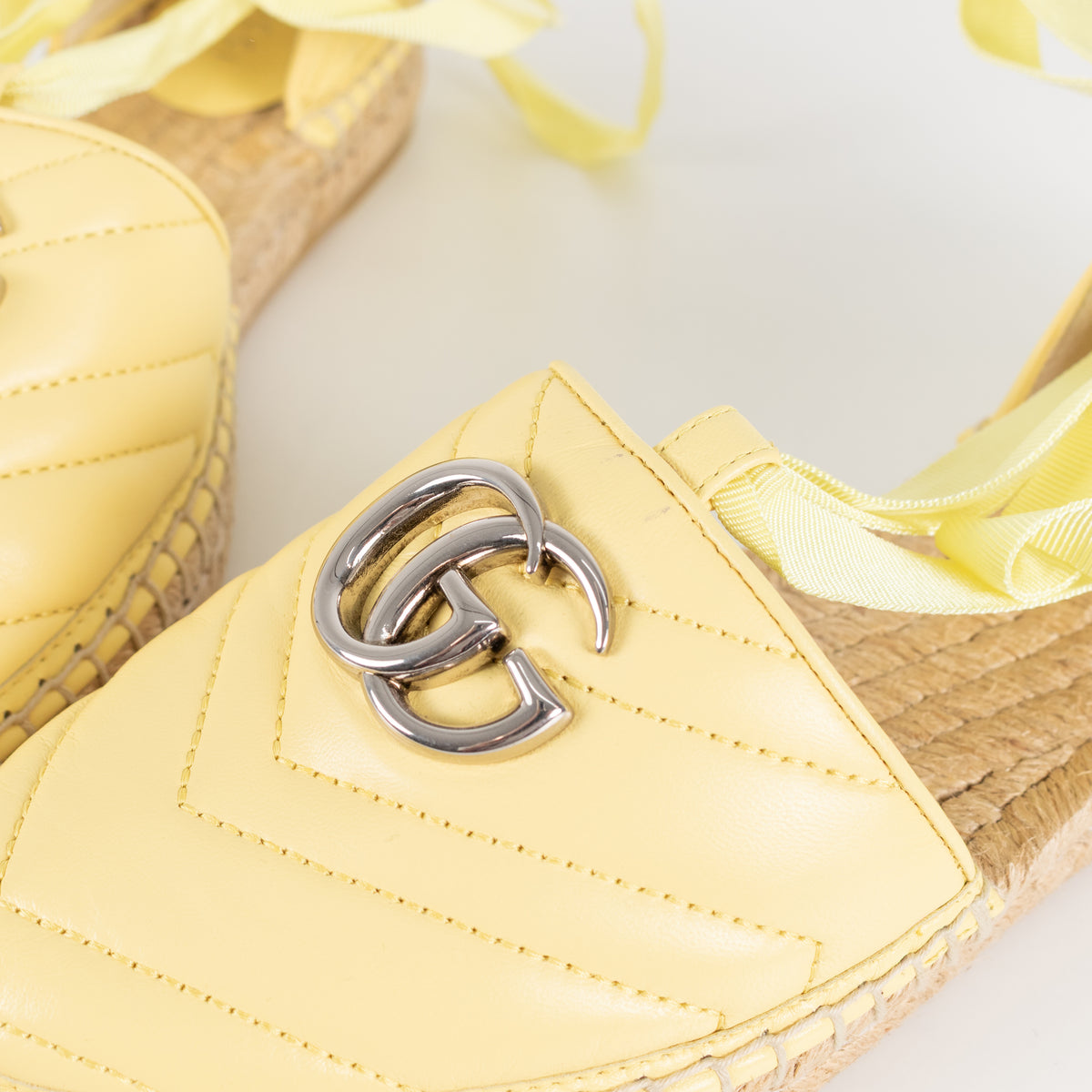 Gucci Yellow Marmont Espadrille With Ankle Ties