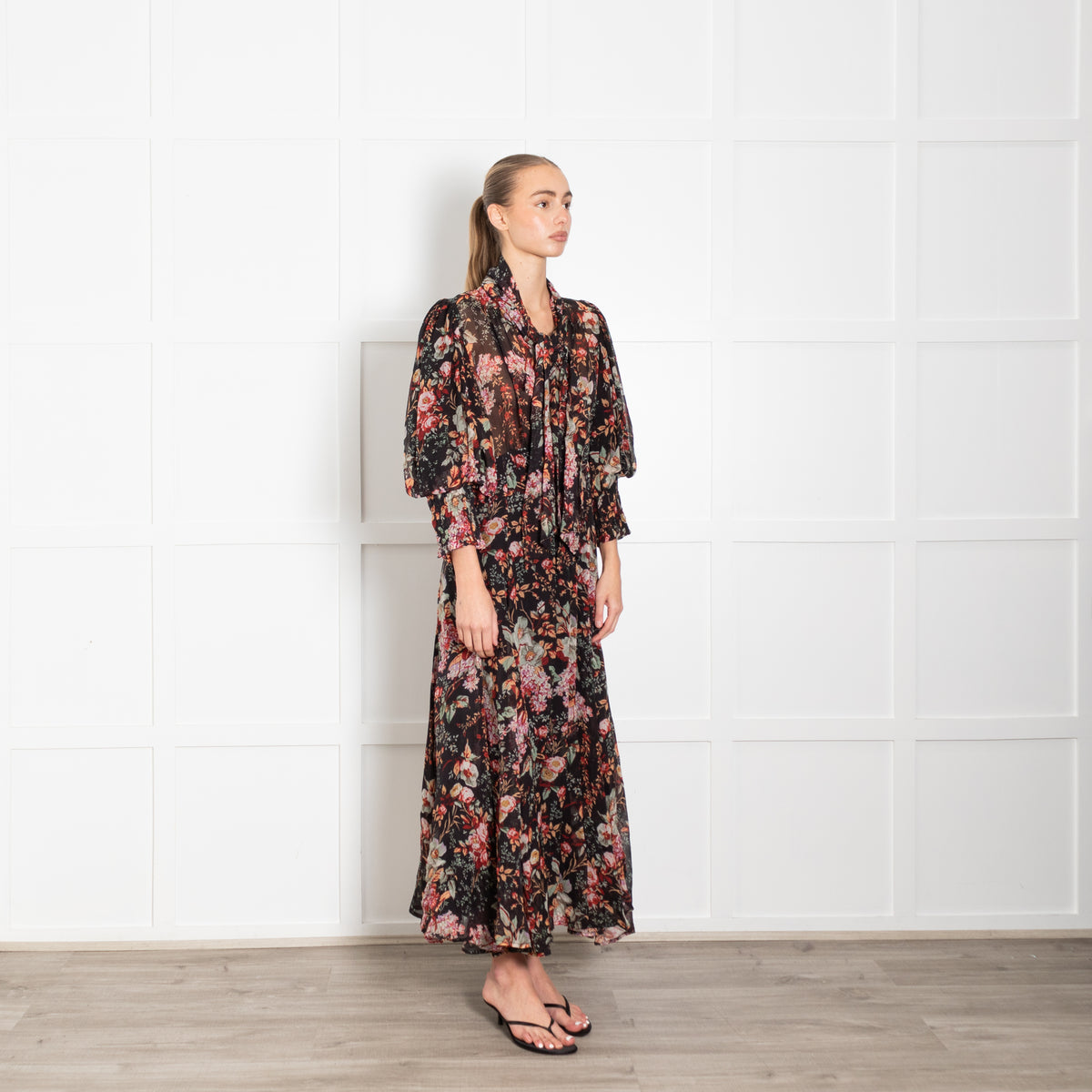 byTiMo Organza Midi Dress in Black Blossom