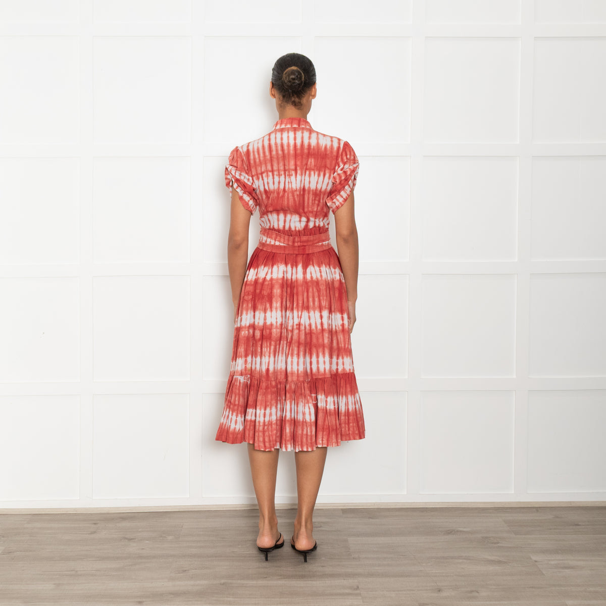 Sika Brick Red Tie-Dye Belted Midi Dress