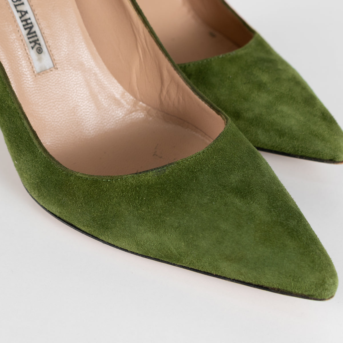 Manolo Blahnik Green Suede Court Shoe