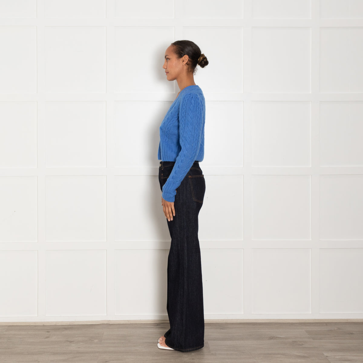 Me + Em Blue Cashmere Blend Cable Short Cardigan