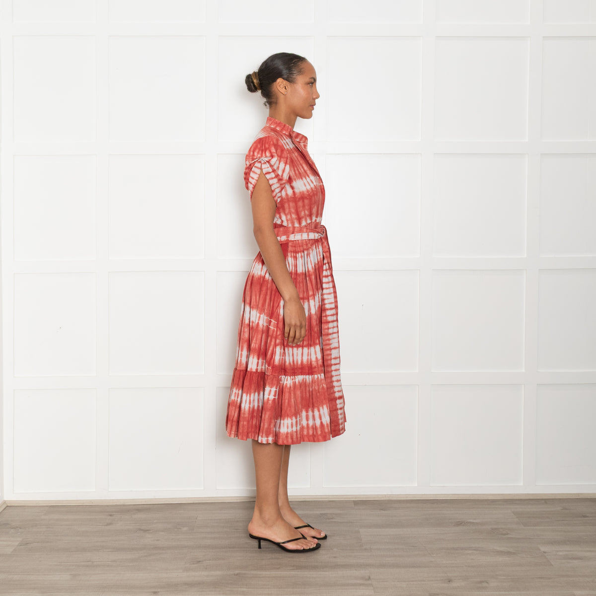 Sika Brick Red Tie-Dye Belted Midi Dress