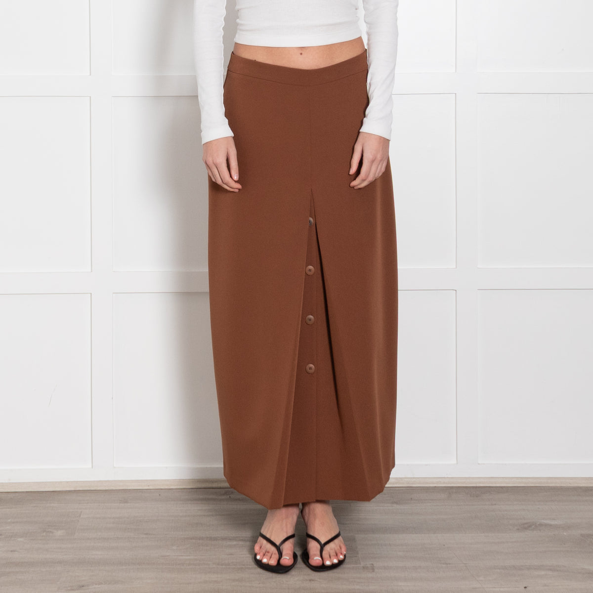 Zoe Milano Tan Button Detail Midi Skirt