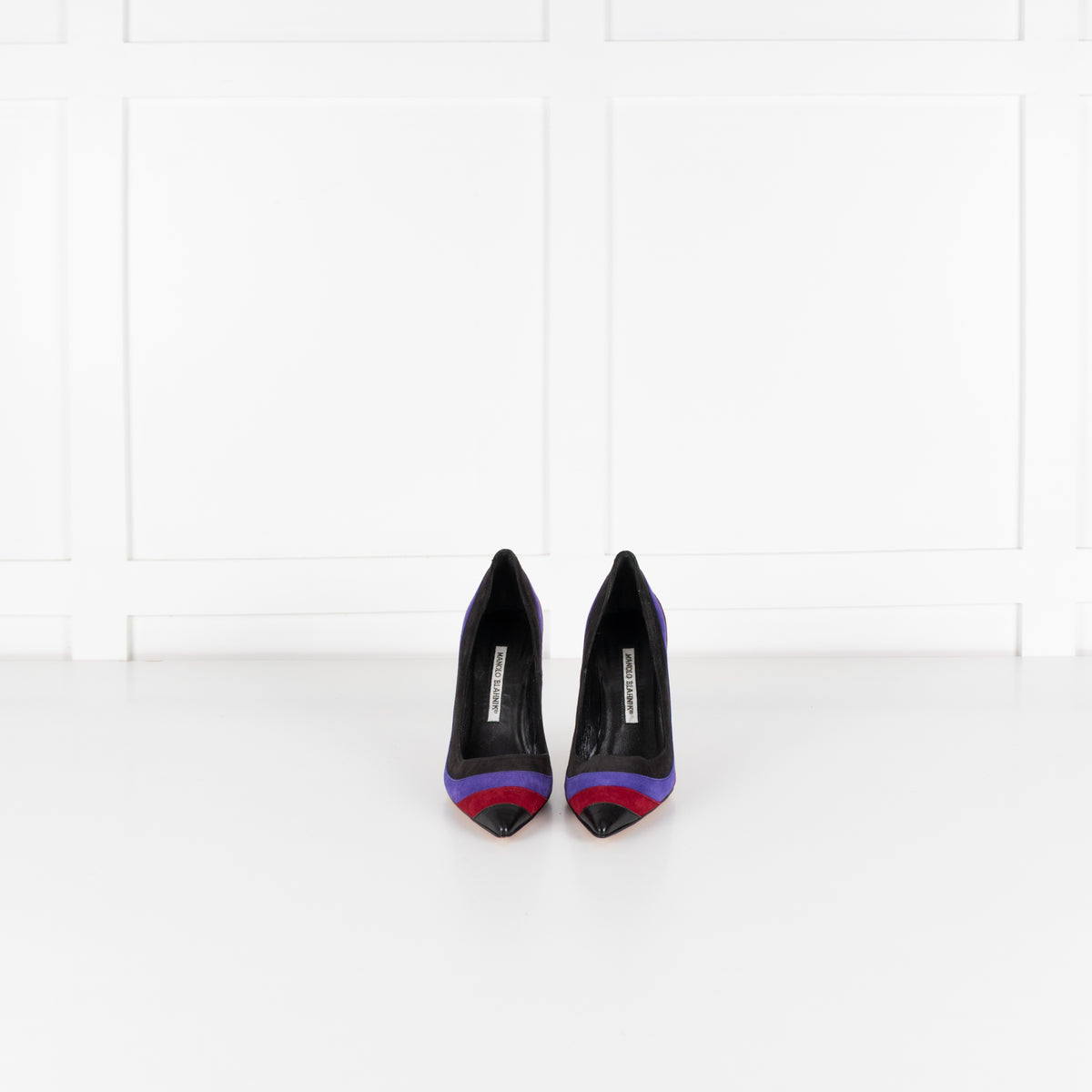 Manolo Blahnik Black Purple Red Stripe Court Shoe