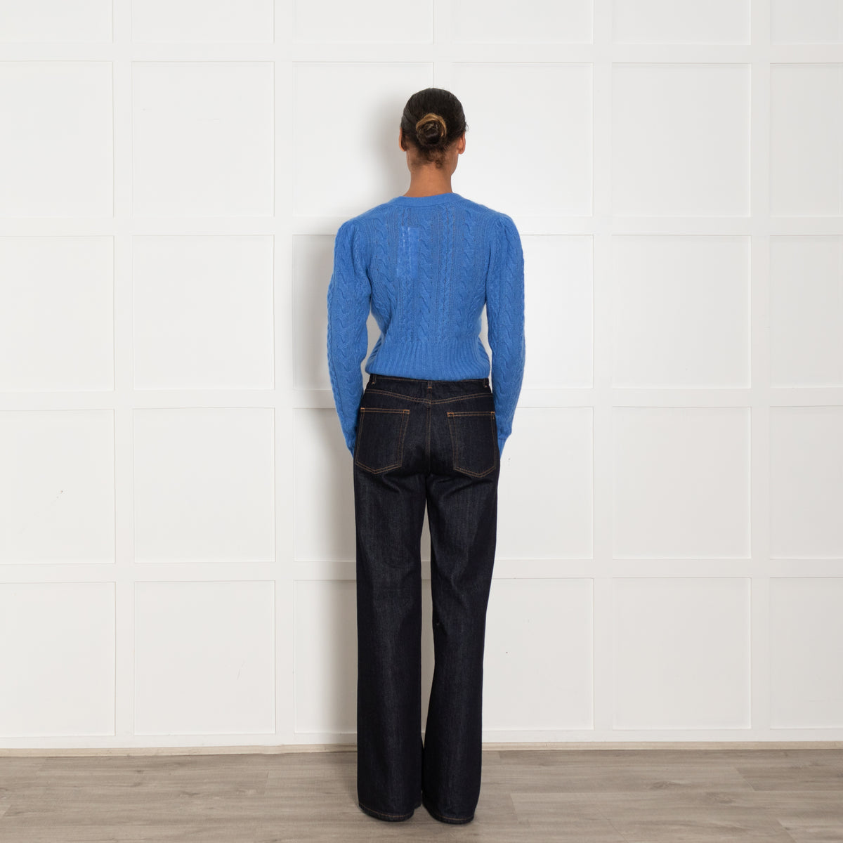 Me + Em Blue Cashmere Blend Cable Short Cardigan