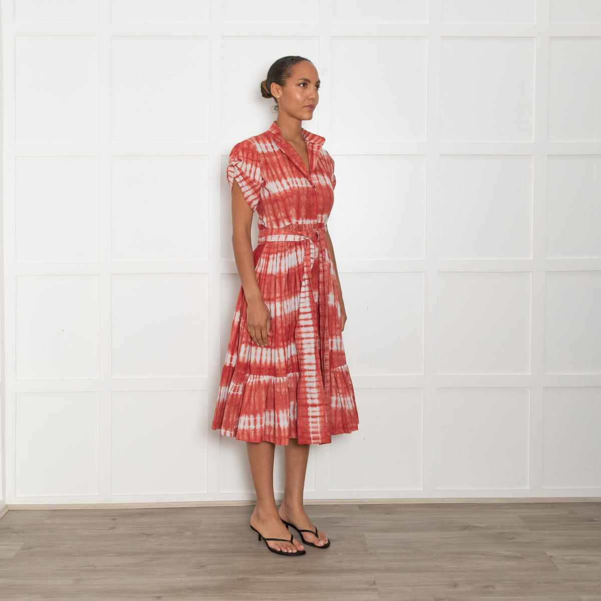 Sika Brick Red Tie-Dye Belted Midi Dress