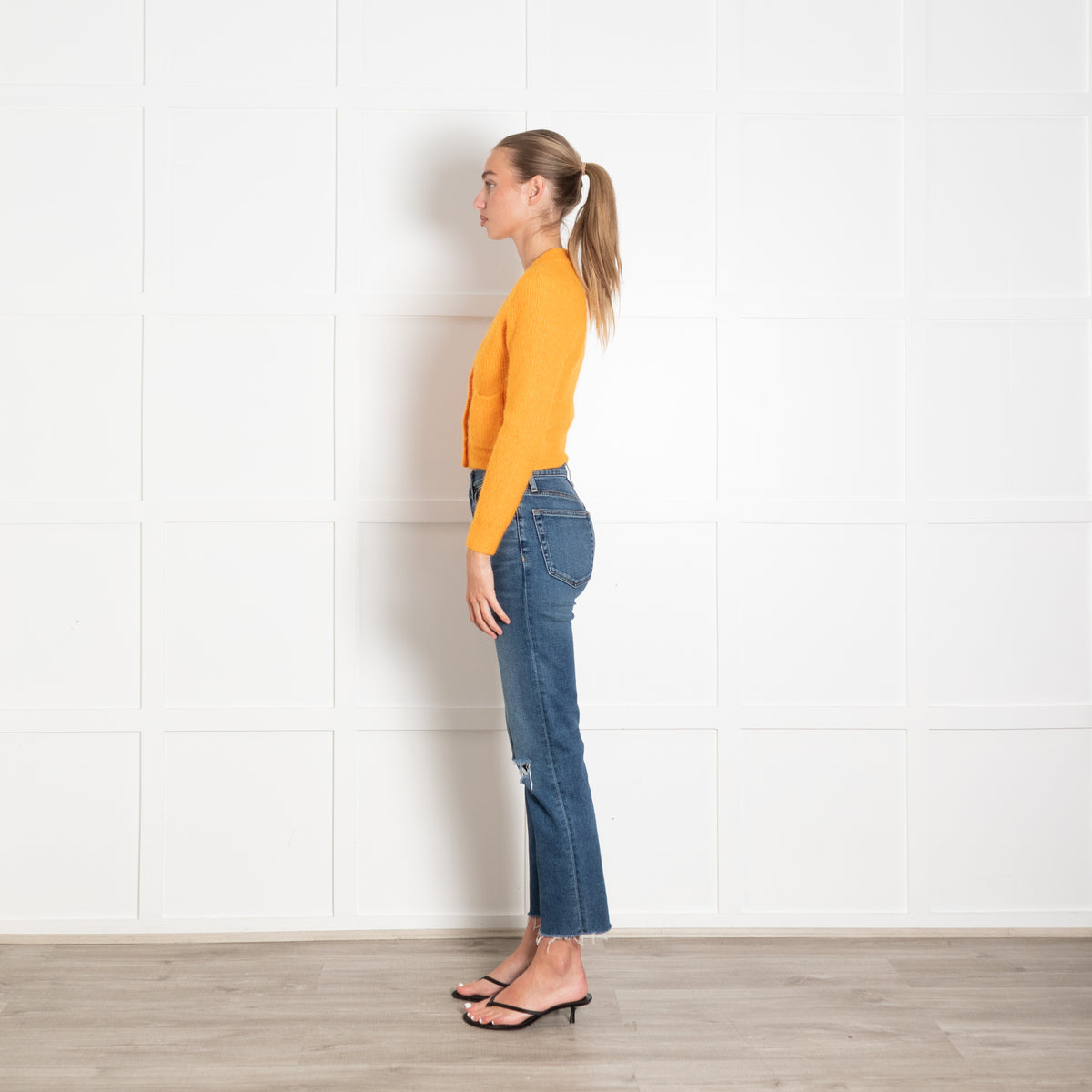 Ganni Orange Short Cardigan With Crystal Buttons