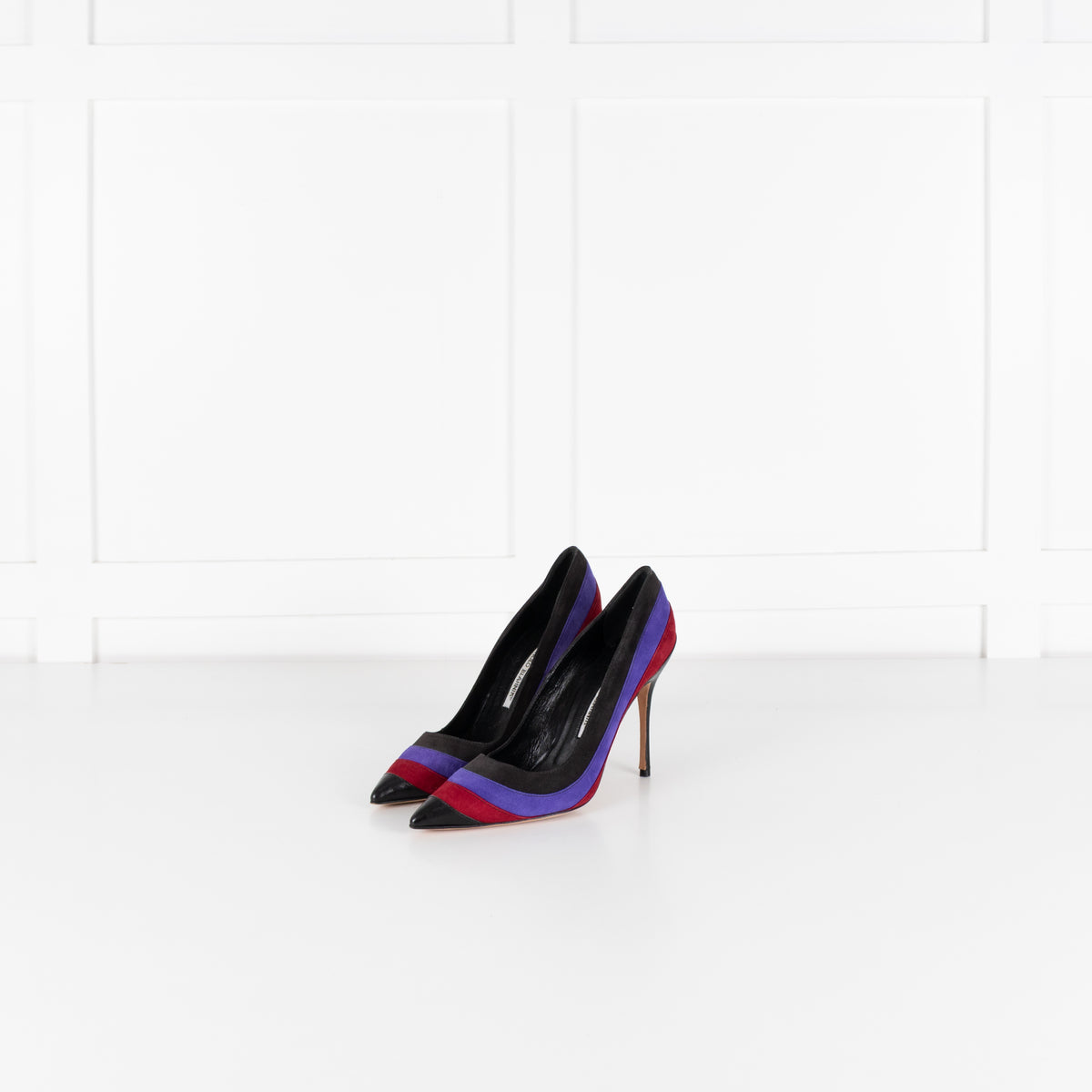 Manolo Blahnik Black Purple Red Stripe Court Shoe